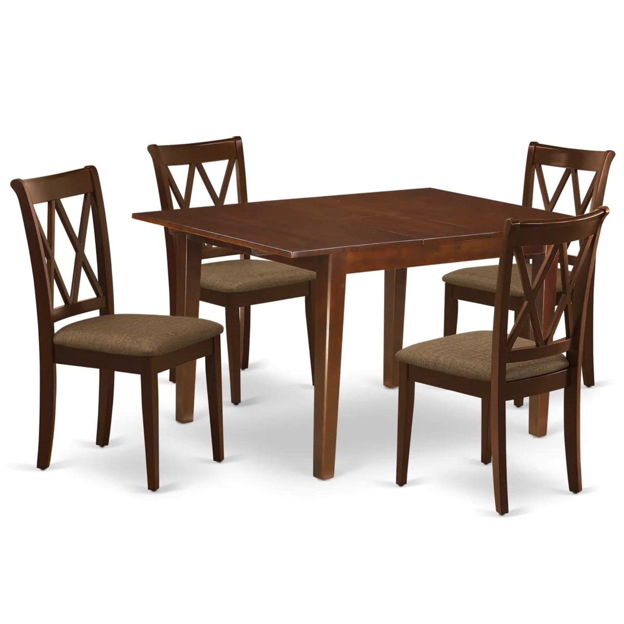 Ergode Mlcl5-Mah-C 5-Piece Dining Table Set, Rectangular Table With Butterfly Leaf, 4 Linen Fabric Upholstered Chairs, Mahogany Finish, 36X54 Inch