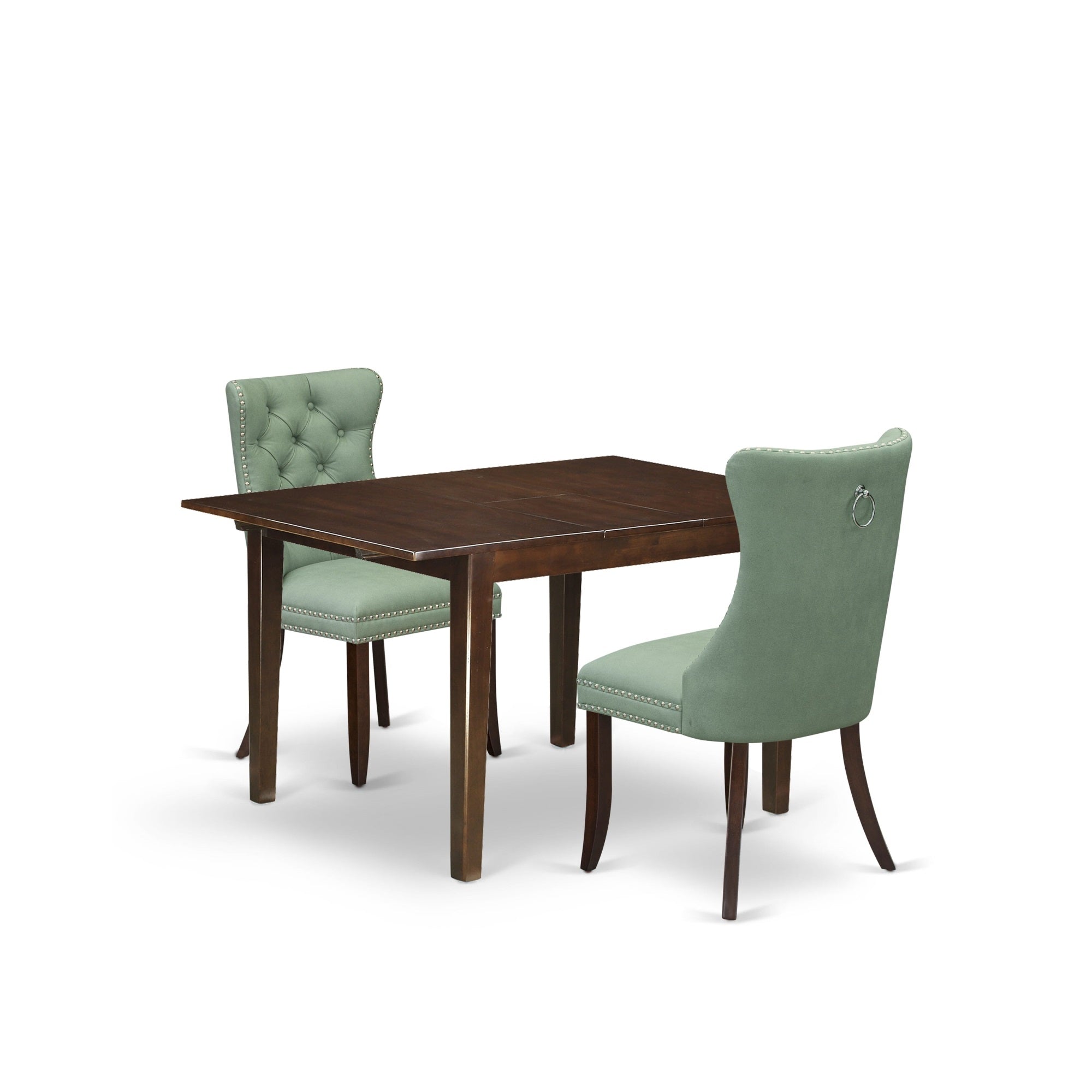 East West Furniture Mlda3-Mah-22 3 Piece Dining Set Includes A Rectangle Kitchen Table With Butterfly Leaf And 2 Upholstered Chairs, 36X54 Inch, Mahogany