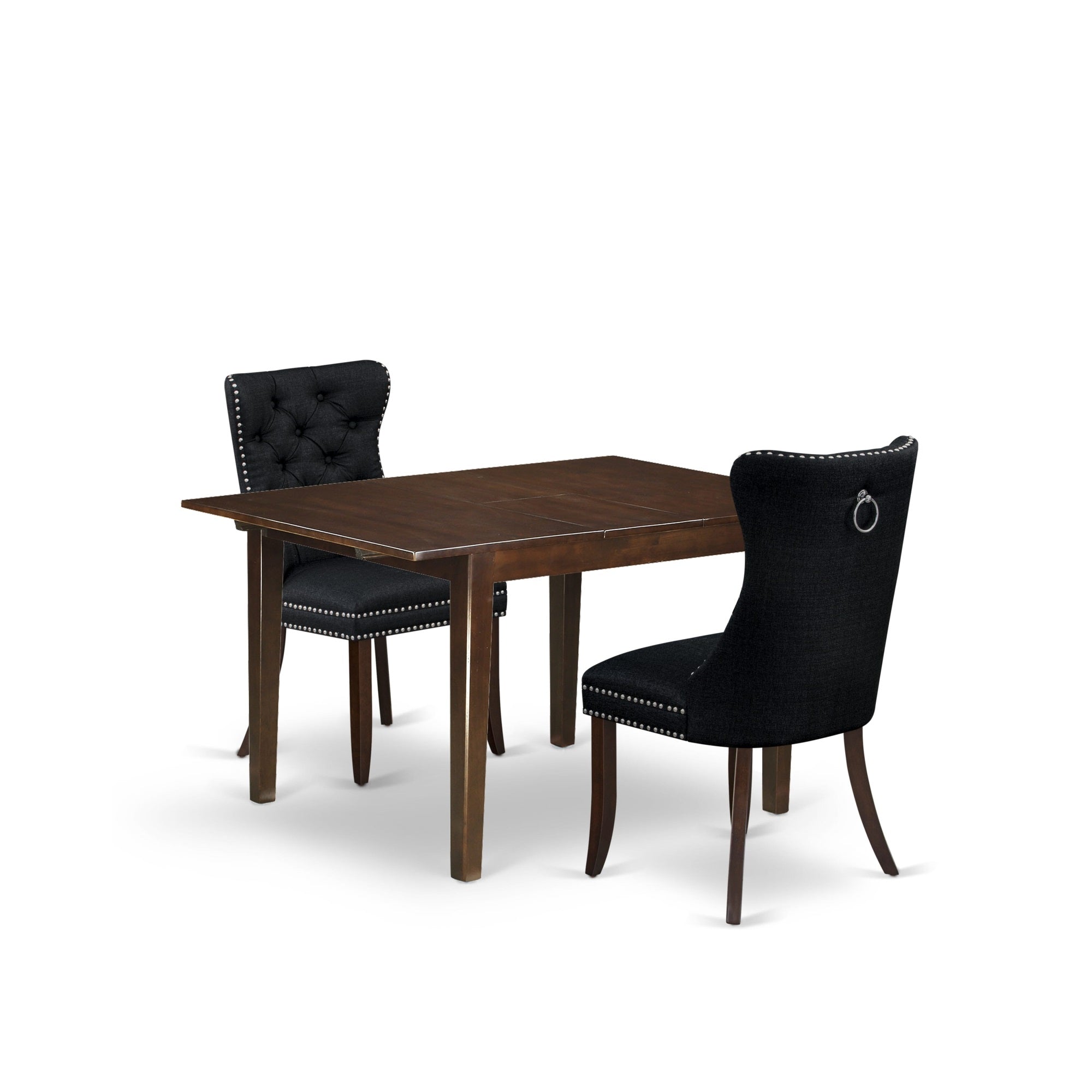 East West Furniture Mlda3-Mah-24 3 Piece Dining Set Includes A Rectangle Solid Wood Table With Butterfly Leaf And 2 Upholstered Chairs, 36X54 Inch, Mahogany