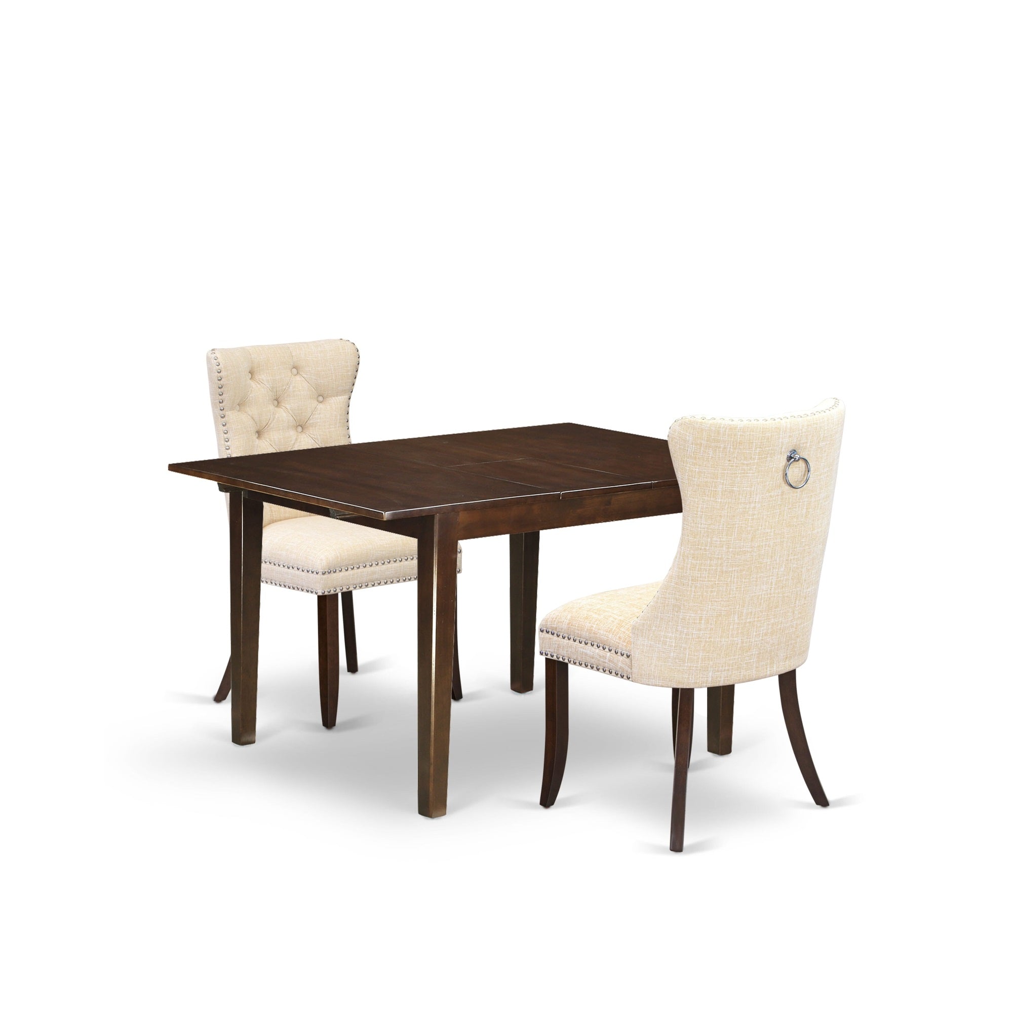 East West Furniture Mlda3-Mah-32 3 Piece Kitchen Table Set Contains A Rectangle Dining Table With Butterfly Leaf And 2 Padded Chairs, 36X54 Inch, Mahogany