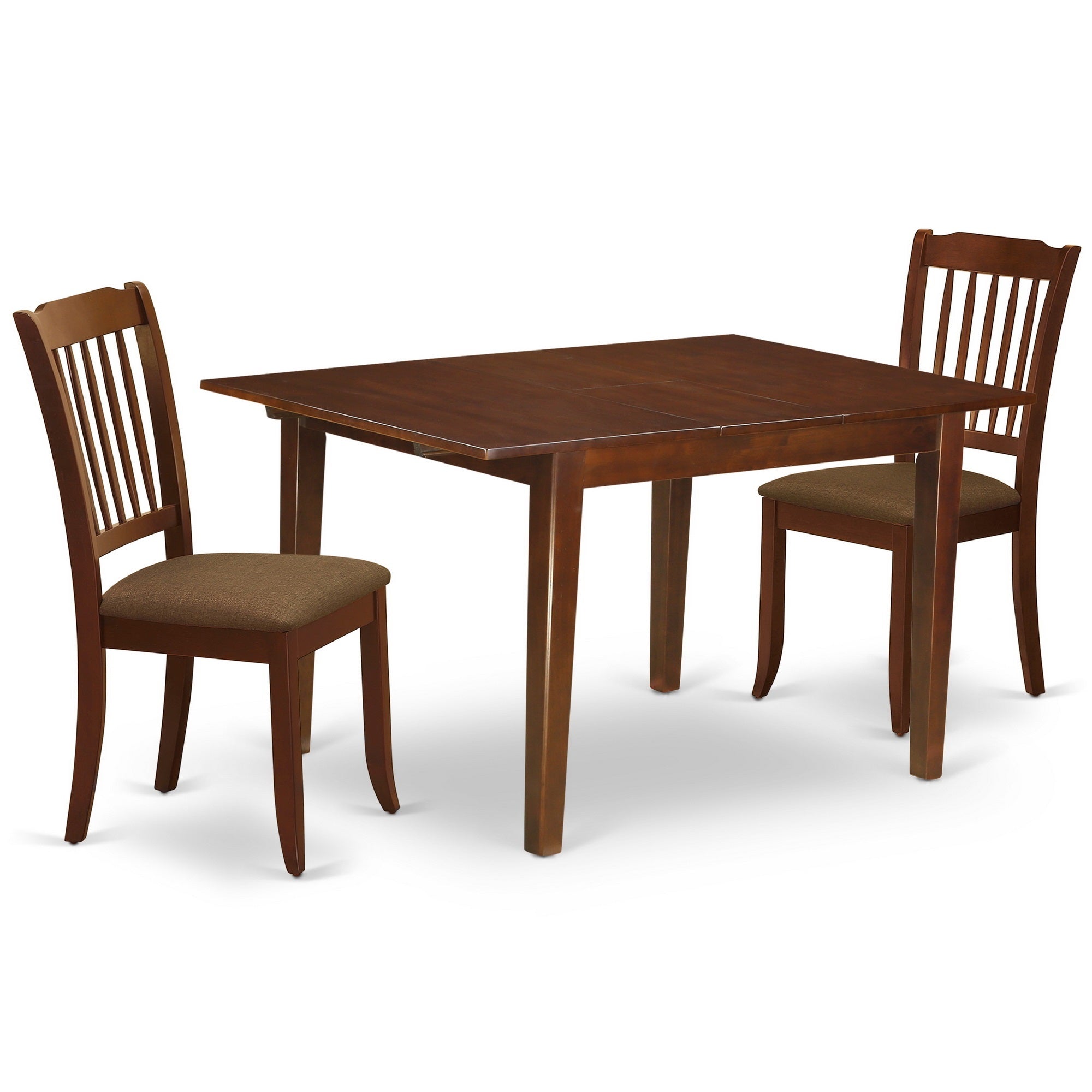 Mlda3-Mah-C 3Pc Dinette Set Includes A Rectangular Kitchen Table With Butterfly Leaf And Two Vertical Slatted Microfiber Seat Dining Chairs, Mahogany Finish