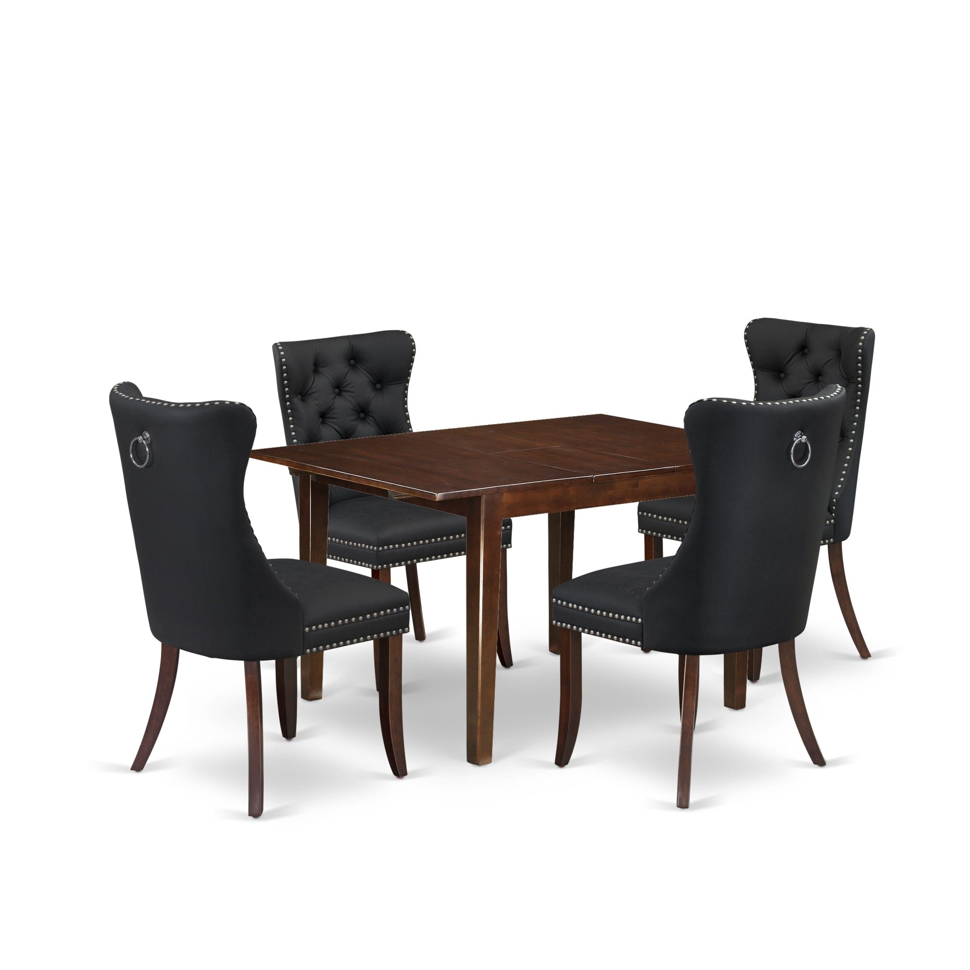 East West Furniture Mlda5-Mah-12 5 Piece Dining Set Consists Of A Rectangle Wooden Table With Butterfly Leaf And 4 Upholstered Chairs, 36X54 Inch, Mahogany