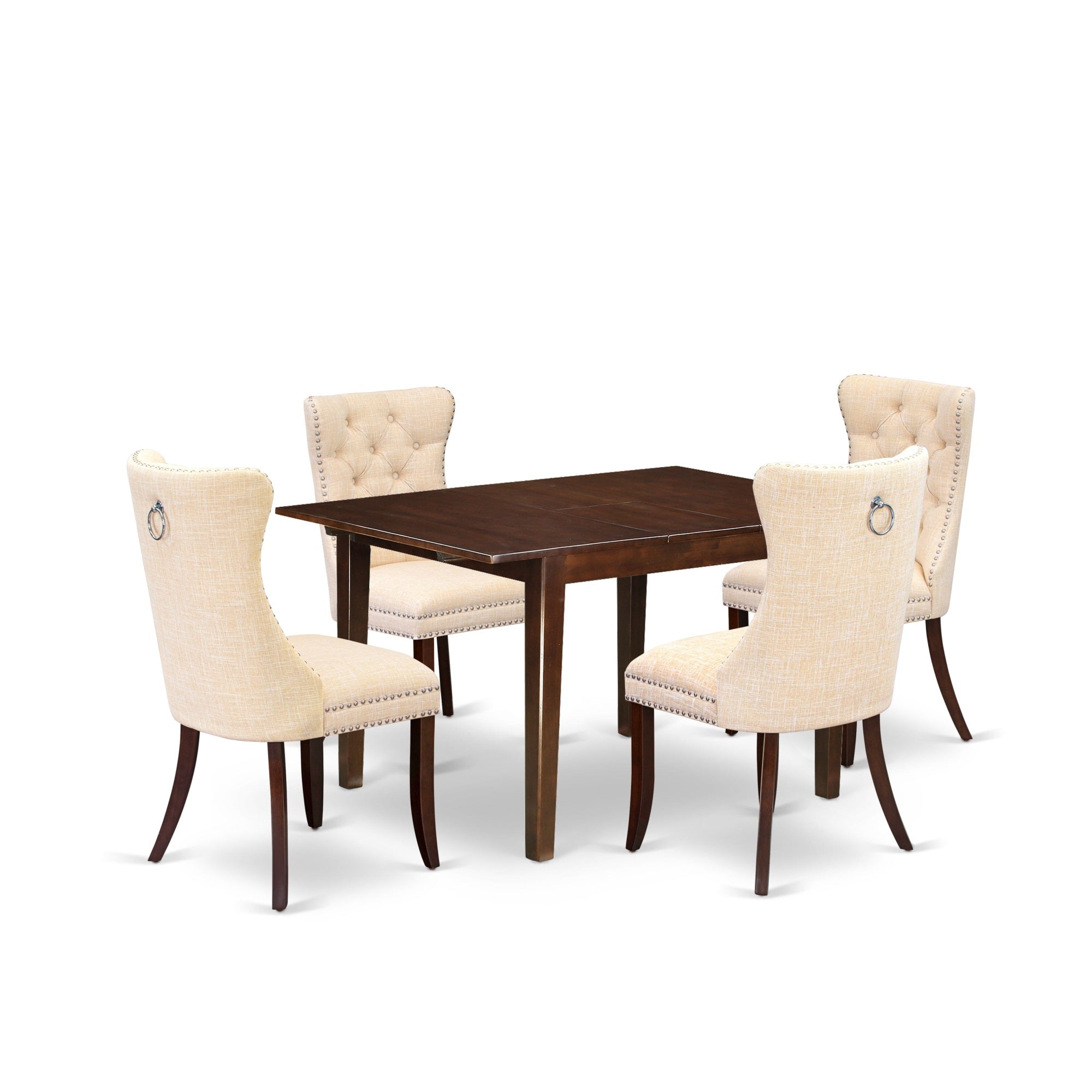 East West Furniture Mlda5-Mah-32 5 Piece Kitchen Table Set Consists Of A Rectangle Dining Table With Butterfly Leaf And 4 Padded Chairs, 36X54 Inch, Mahogany