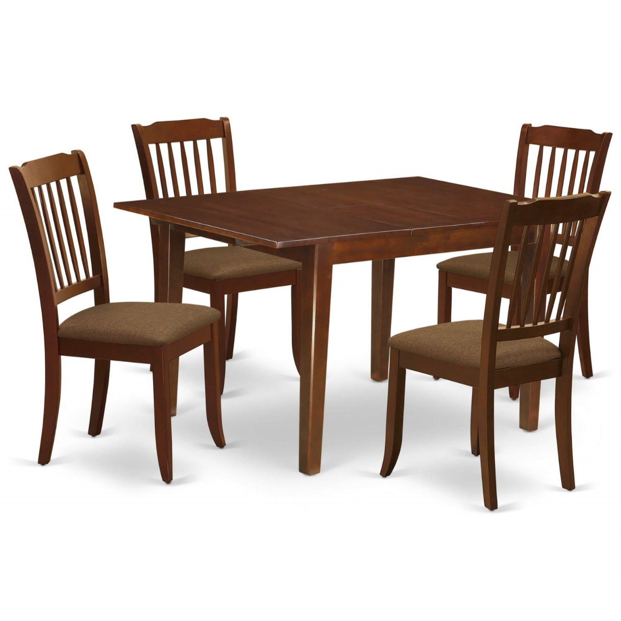 Ergode Mlda5-Mah-C, 5 Piece Dining Set, Rectangular Table With Butterfly Leaf, 4 Linen Fabric Chairs, Mahogany Finish, Sturdy Rubberwood, Space-Saving Design, Modern & Elegant, 36X54 Inch