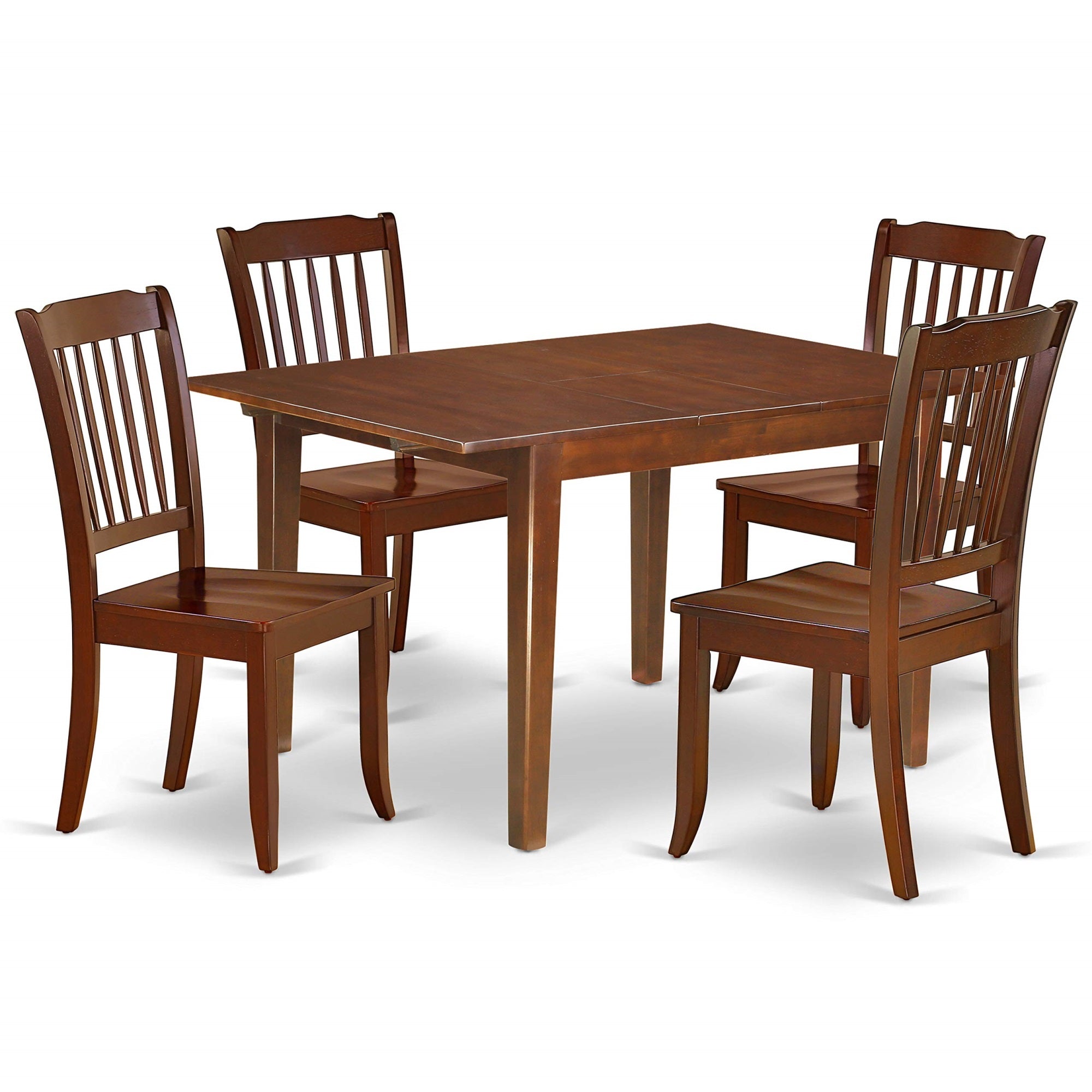 Ergode Mlda5-Mah-W 5 Piece Dining Set, Rectangular Table With Butterfly Leaf, 4 Chairs, Mahogany Finish, Stylish & Comfortable, Asian Hardwood, 36X54 Inch