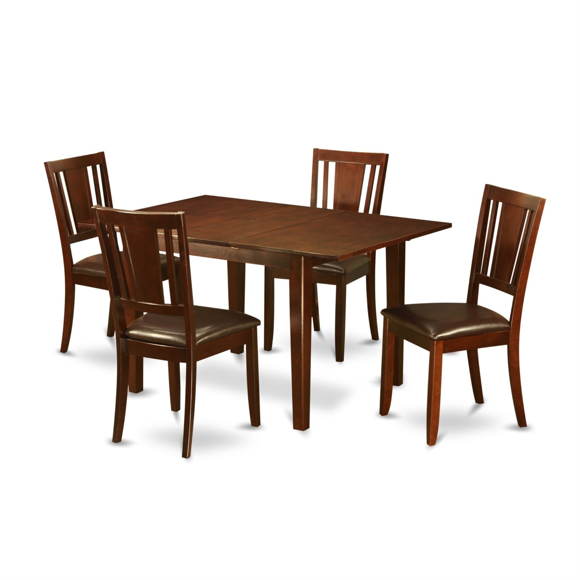 Ergode Mldu5-Mah-Lc, Milan 5 Piece Dining Room Set, Butterfly Leaf Table, 4 Faux Leather Chairs, Mahogany Finish, Easy Assembly, 36X54 Inch
