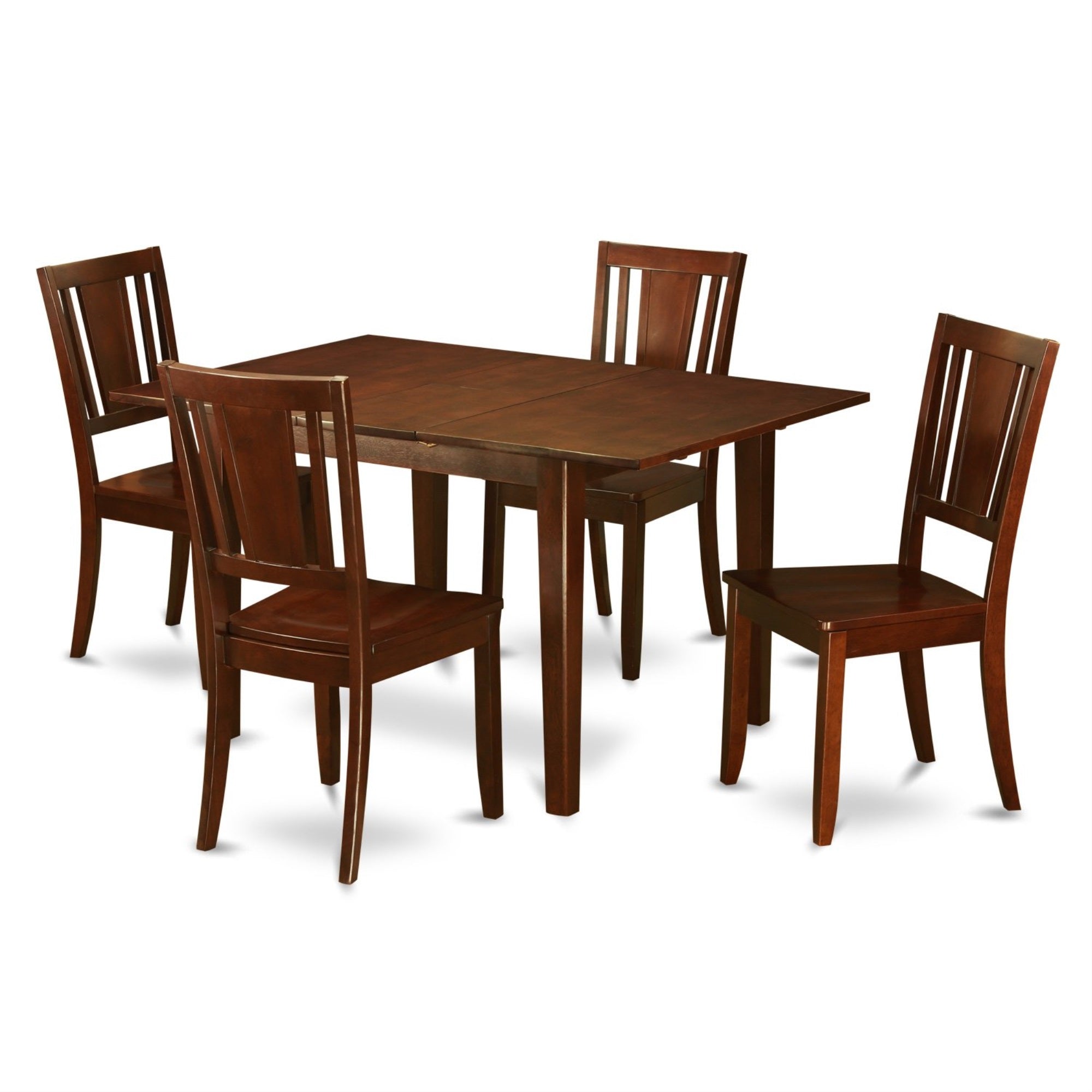 Ergode Mldu5-Mah-W, 5-Piece Kitchen Dining Table Set, Butterfly Leaf Top, Asian Wood, Mahogany Finish, 4 Chairs, Modern Design