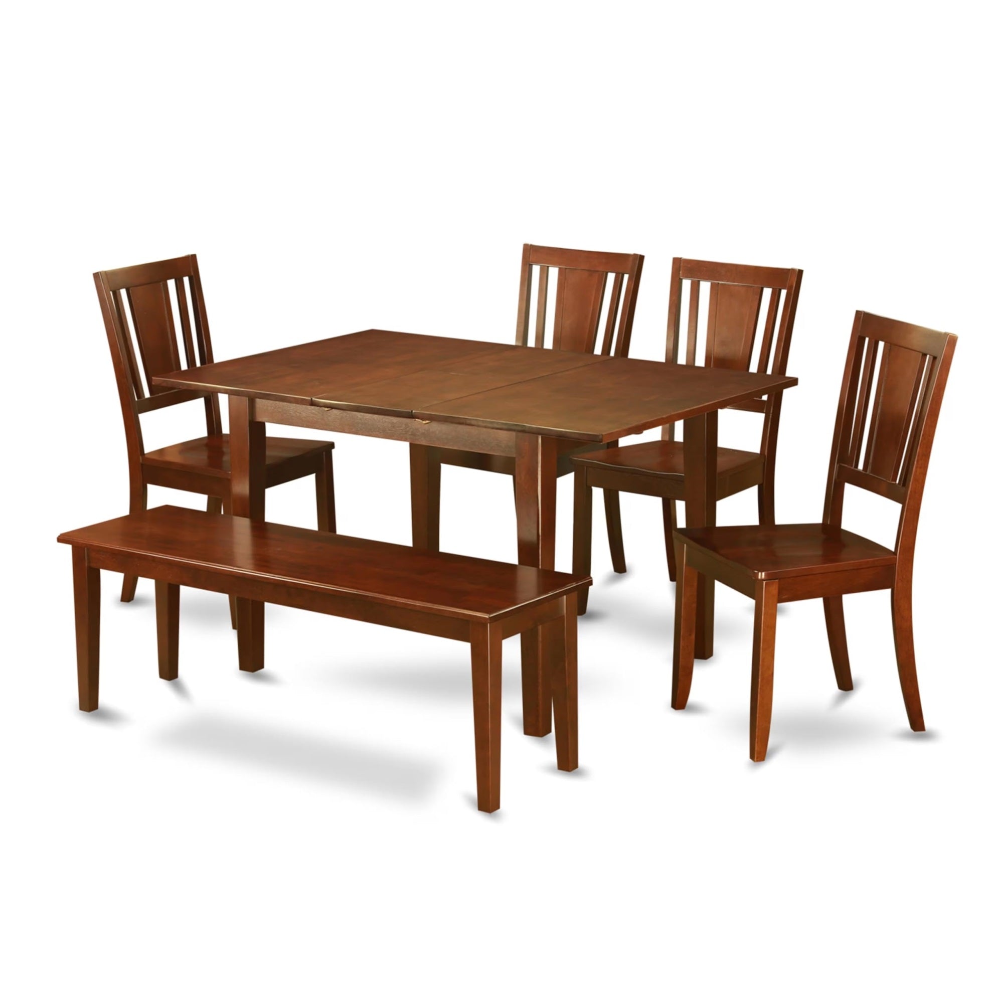 Casafoyer Mldu6D-Mah-W Milan 6 Piece Kitchen Set Contains A Rectangle Room Table With  Leaf And 4 Dining Chairs With A Bench, 36X54 Inch