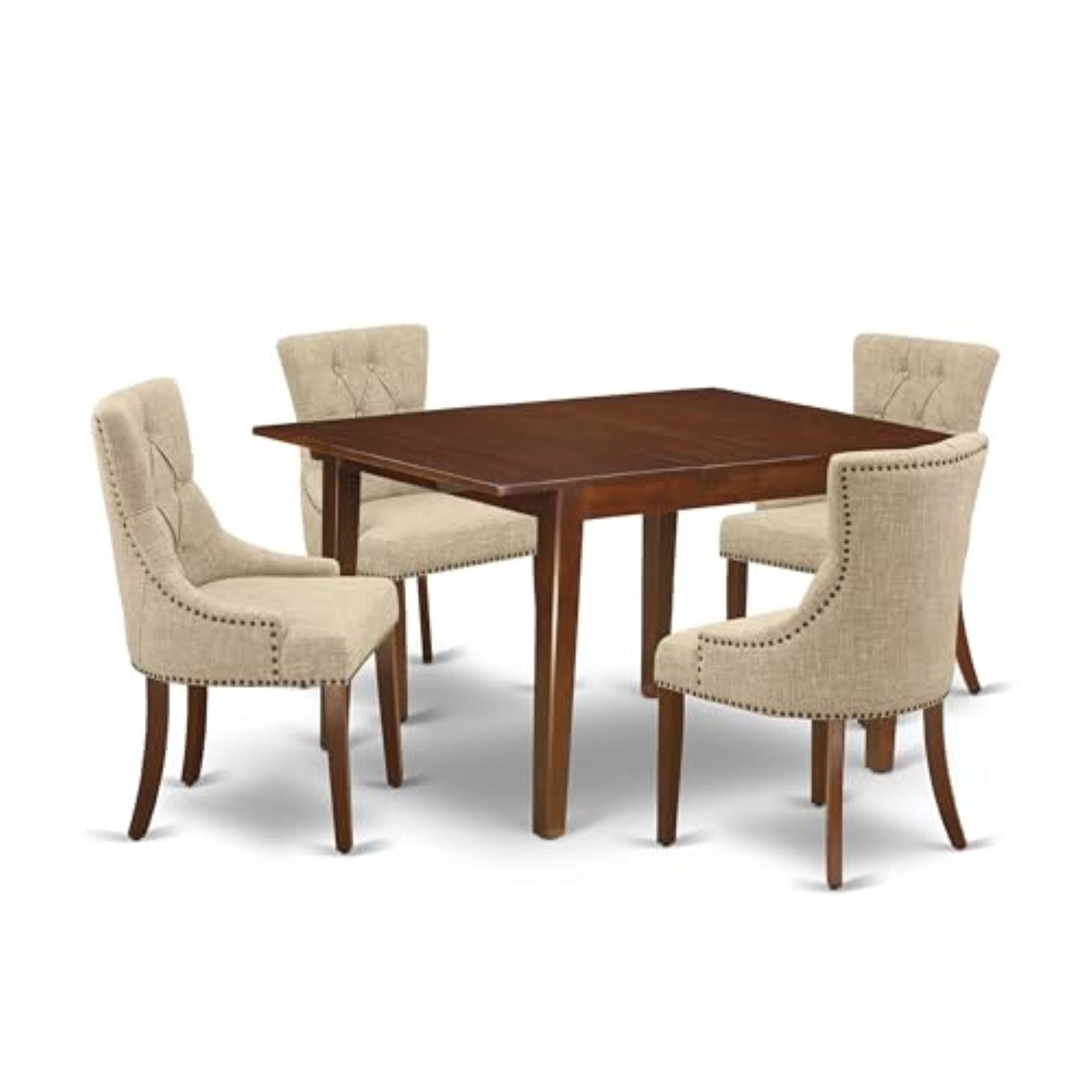 Casafoyer Mlfr5-Mah-05 Milan 5 Piece Dining Set For 4 Includes A Rectangle Kitchen Table With  Leaf And 4 Doeskin Linen Fabric Parsons Chairs, 36X54 Inch