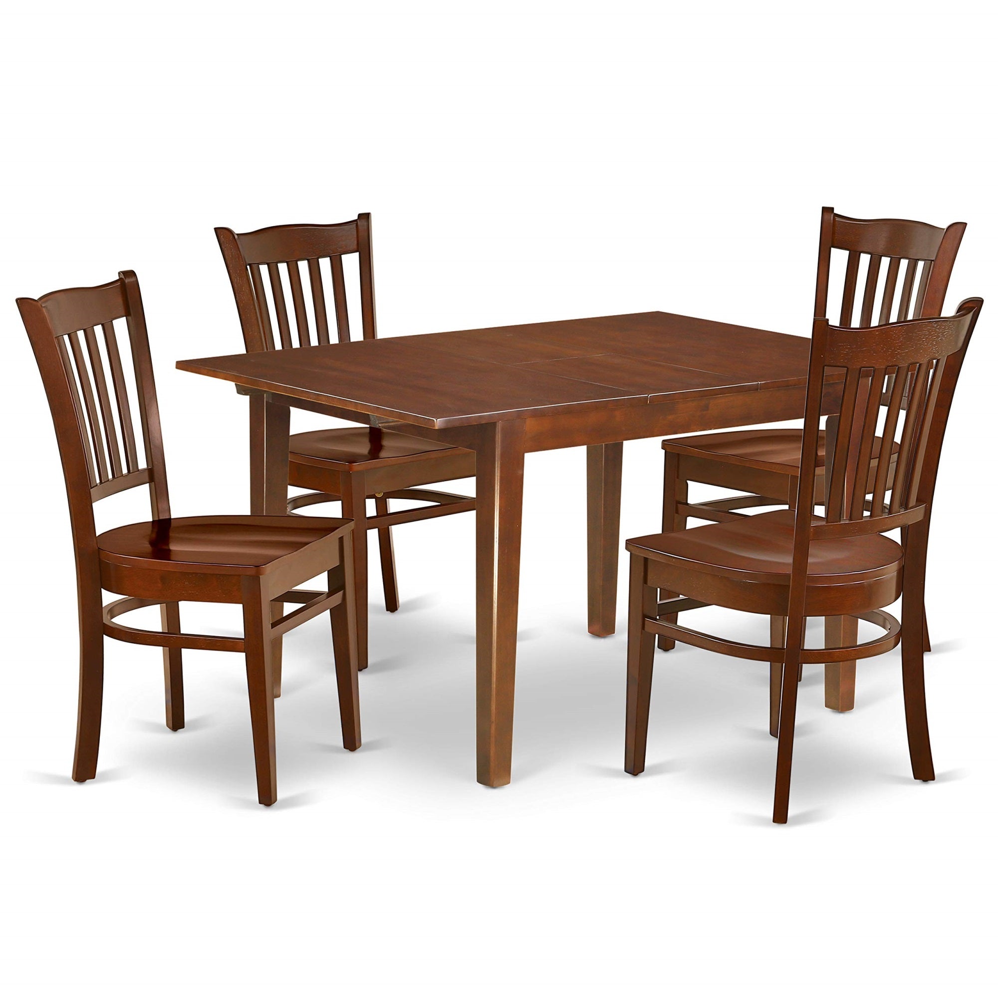 Ergode Mlgr5-Mah-W 5-Piece Dining Set, Rectangular Table With Butterfly Leaf, 4 Chairs, Mahogany Finish, Solid Asian Wood, Elegant & Comfortable, Suitable For Any Home Decor, 42/54X36X30 Table, 21X18X37 Chairs