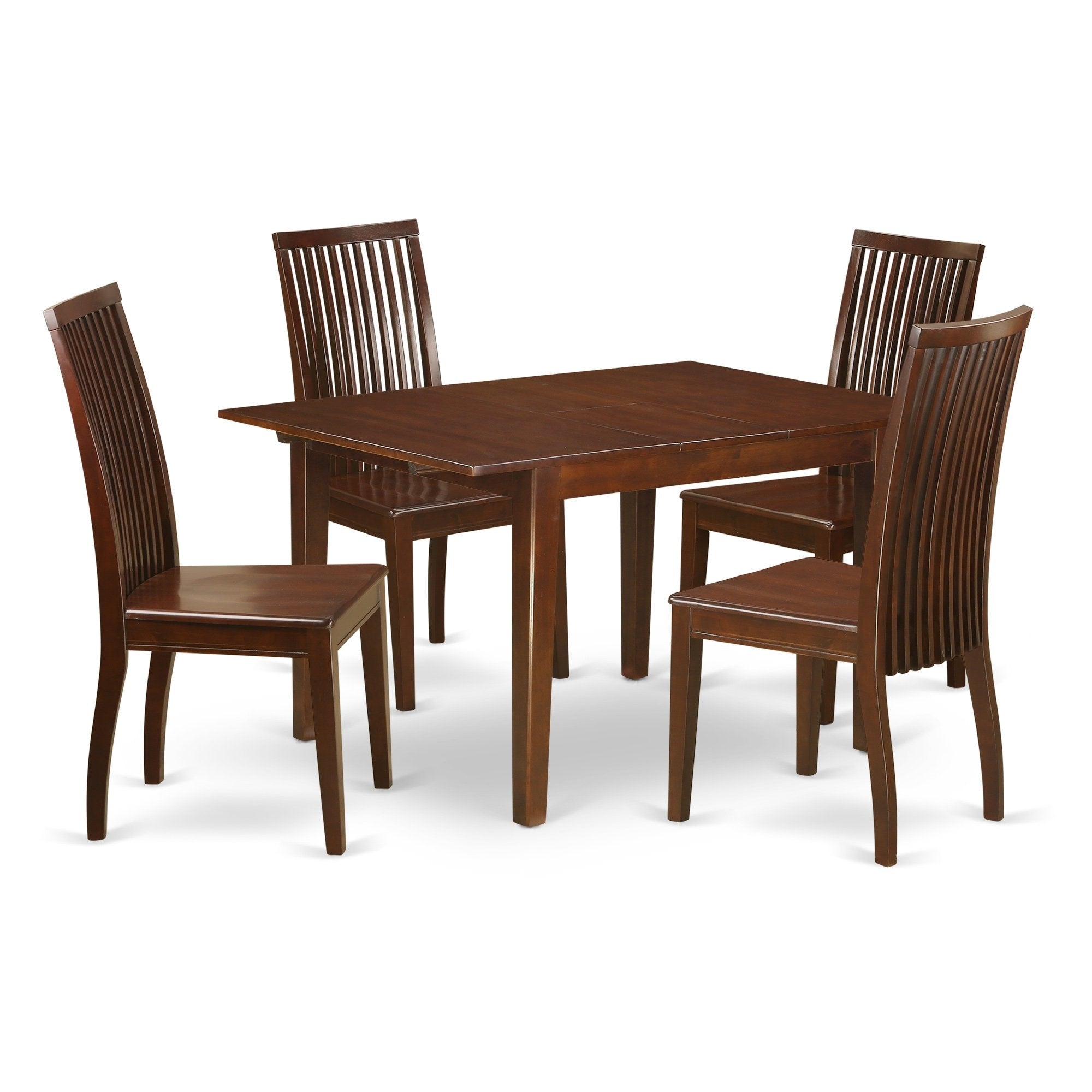 Ergode Mlip5-Mah-W, 5 Piece Kitchen Dining Table Set, Rectangle Table With Butterfly Leaf, 4 Chairs, Mahogany, 36X54 Inch