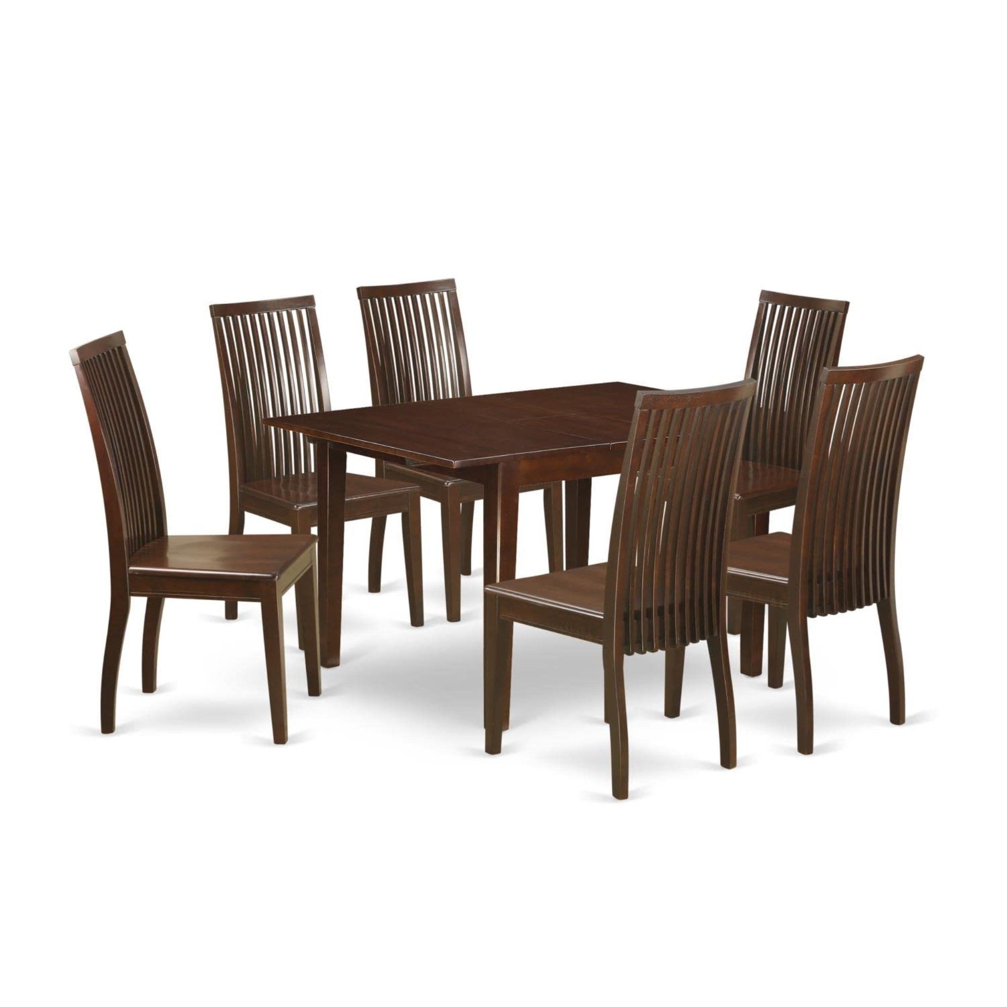 Casafoyer Mlip7-Mah-W 7 Piece Dining Set Consist Of A Rectangle Dining Room Table With  Leaf And 6 Kitchen Chairs, 36X54 Inch, Mahogany