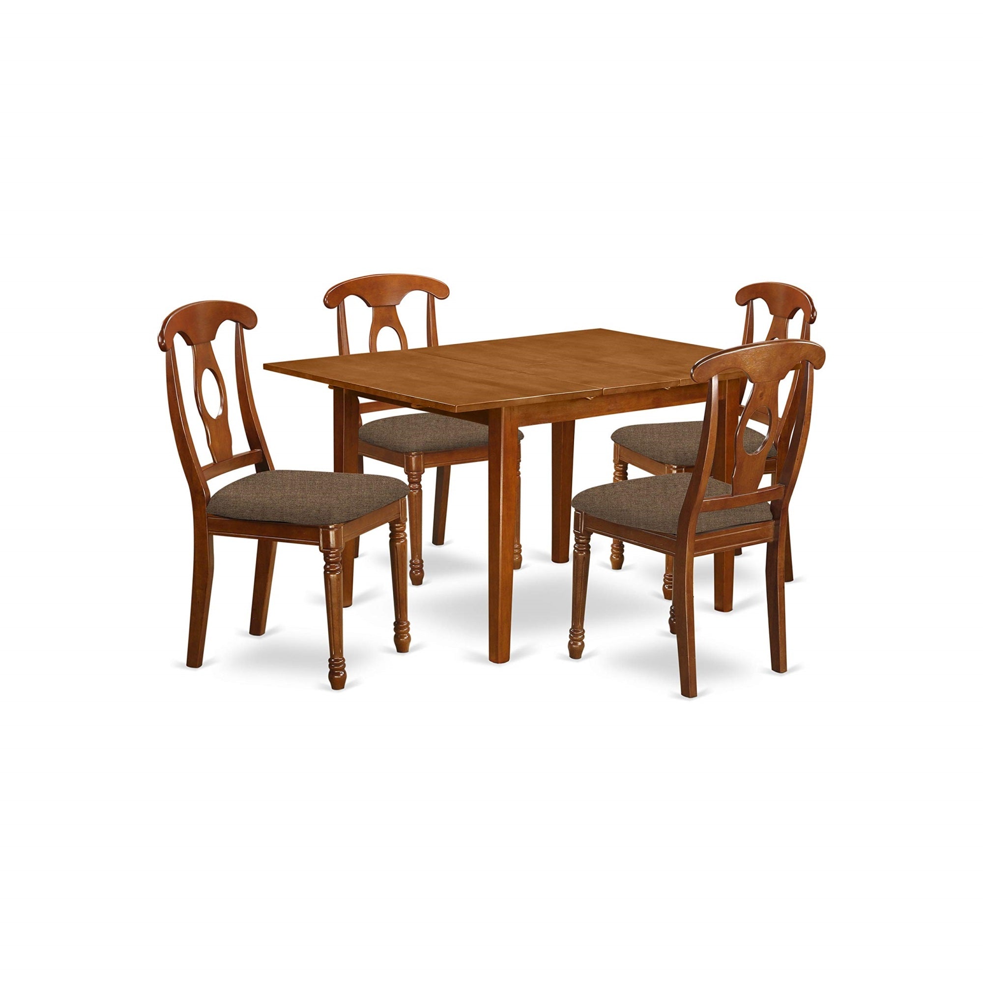 Ergode Mlna5-Sbr-C, 5-Piece Kitchen Table Set, Butterfly Leaf Dining Table, 4 Linen Fabric Chairs, Saddle Brown, Rectangular, Slatted Back, 36X54 Inch