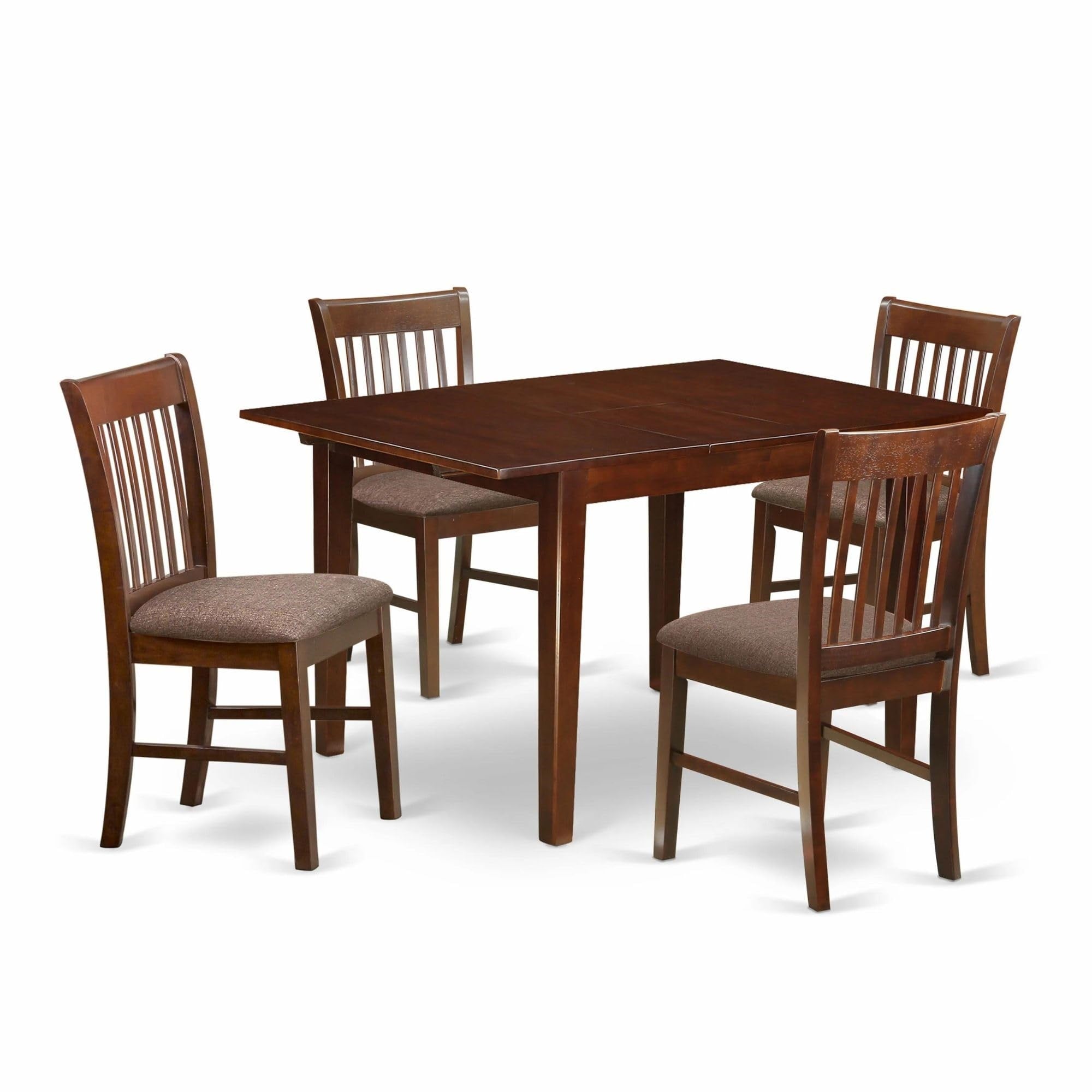 Casafoyer Mlno5-Mah-C Milan 5 Piece Kitchen Set Includes A Rectangle Dining Room Table With  Leaf And 4 Linen Fabric Upholstered Chairs, 36X54 Inch, Mahogany