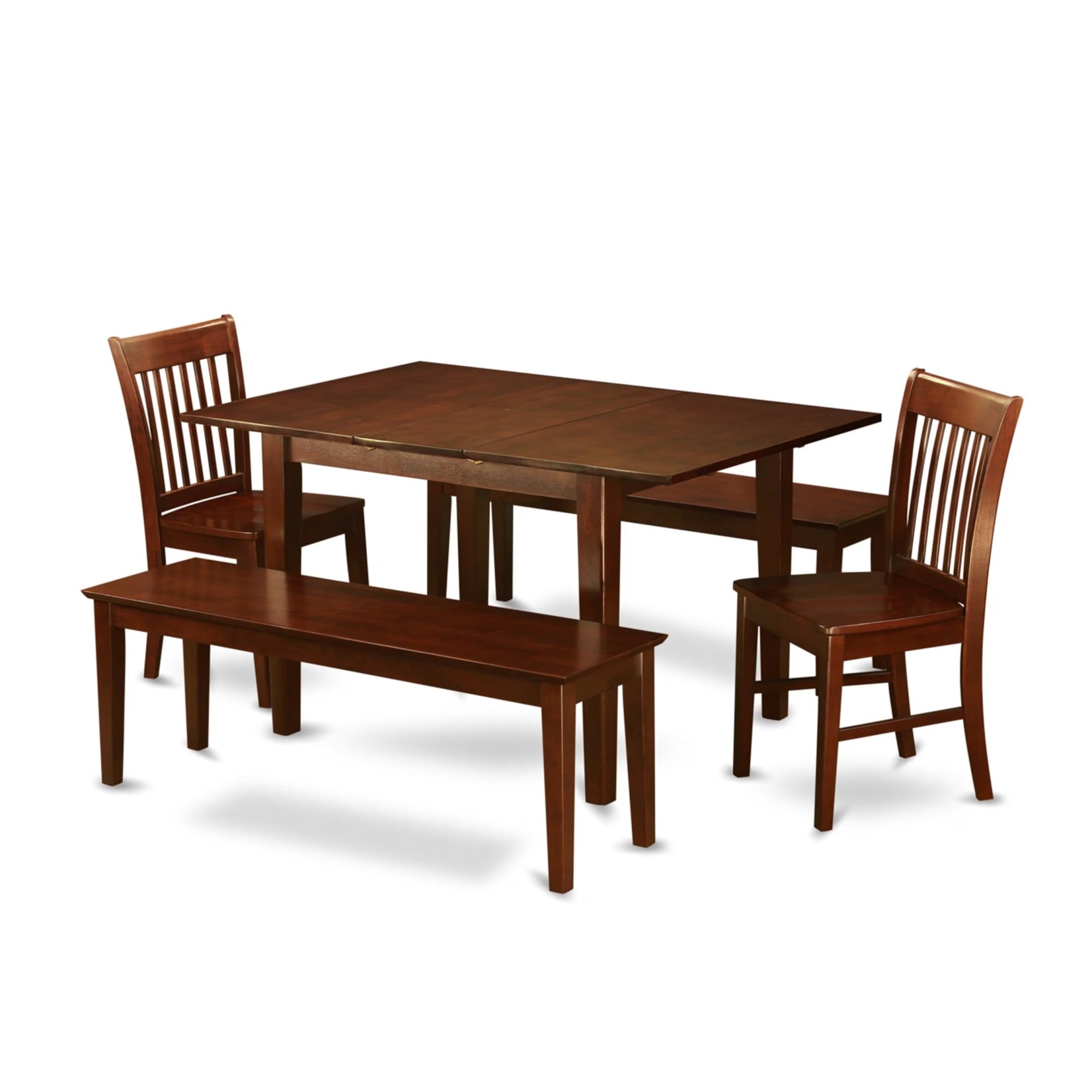 Casafoyer Mlno5C-Mah-W Milan 5 Piece Room Set Includes A Rectangle Kitchen Table With  Leaf And 2 Dining Chairs With 2 Benches, 36X54 Inch, Mahogany