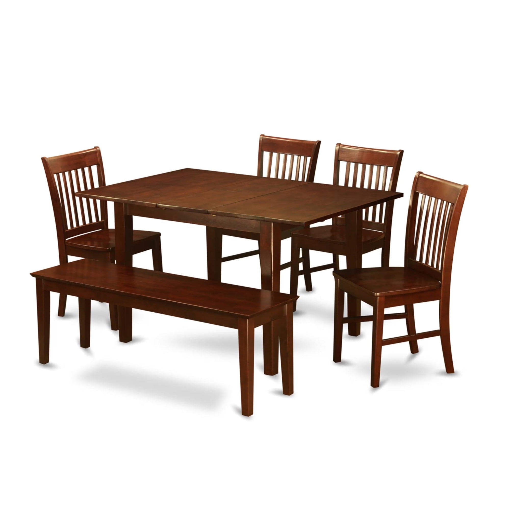 Casafoyer Mlno6C-Mah-W Milan 6 Piece Kitchen Set Contains A Rectangle Room Table With  Leaf And 4 Dining Chairs With A Bench, 36X54 Inch, Mahogany