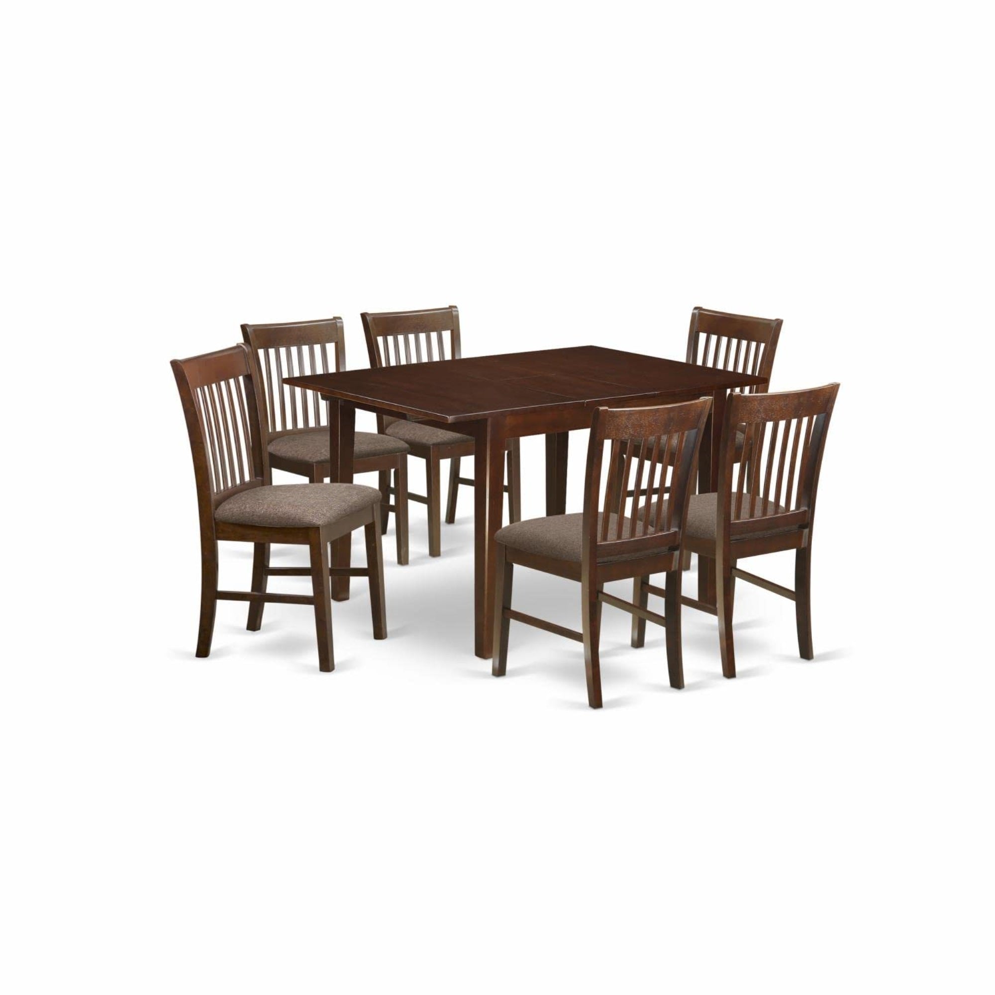 Casafoyer Mlno7-Mah-C Milan 7 Piece Kitchen Set Consist Of A Rectangle Table With  Leaf And 6 Linen Fabric Dining Room Chairs, 36X54 Inch, Mahogany