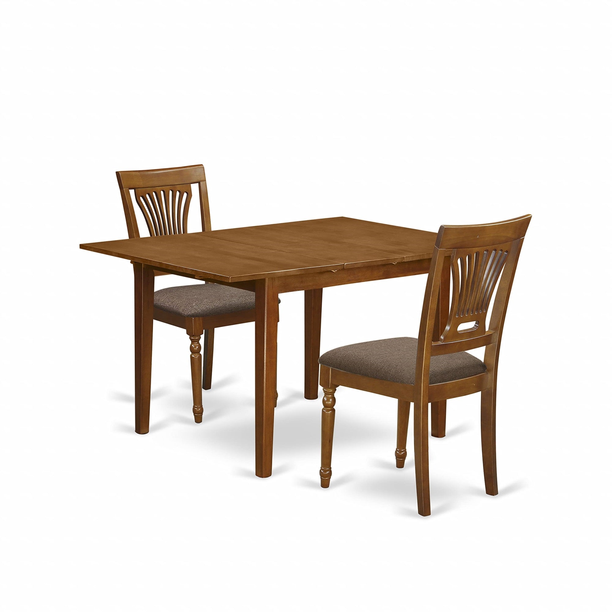 East West Furniture Mlpl3-Sbr-C 3-Piece Kitchen Dining Set - 2 Dining Chairs With Slatted Back And Linen Fabric Seat - A Kitchen Table With Rectangular Top (Saddle Brown Finish)
