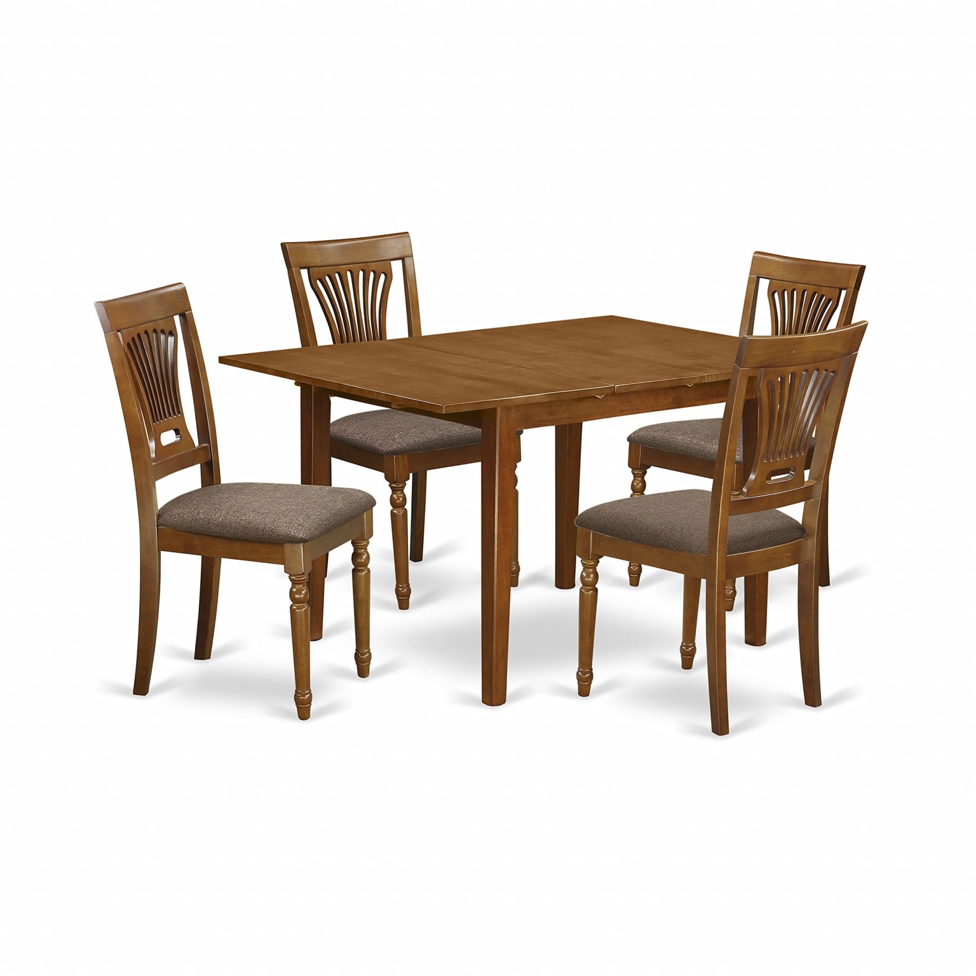 Ergode Mlpl5-Sbr-C, 5-Piece Kitchen Table Set, Butterfly Leaf Dining Table & 4 Linen Fabric Chairs, Saddle Brown, Rectangular, Slatted Back, High-Quality, Easy Assembly, 36X54 Inch