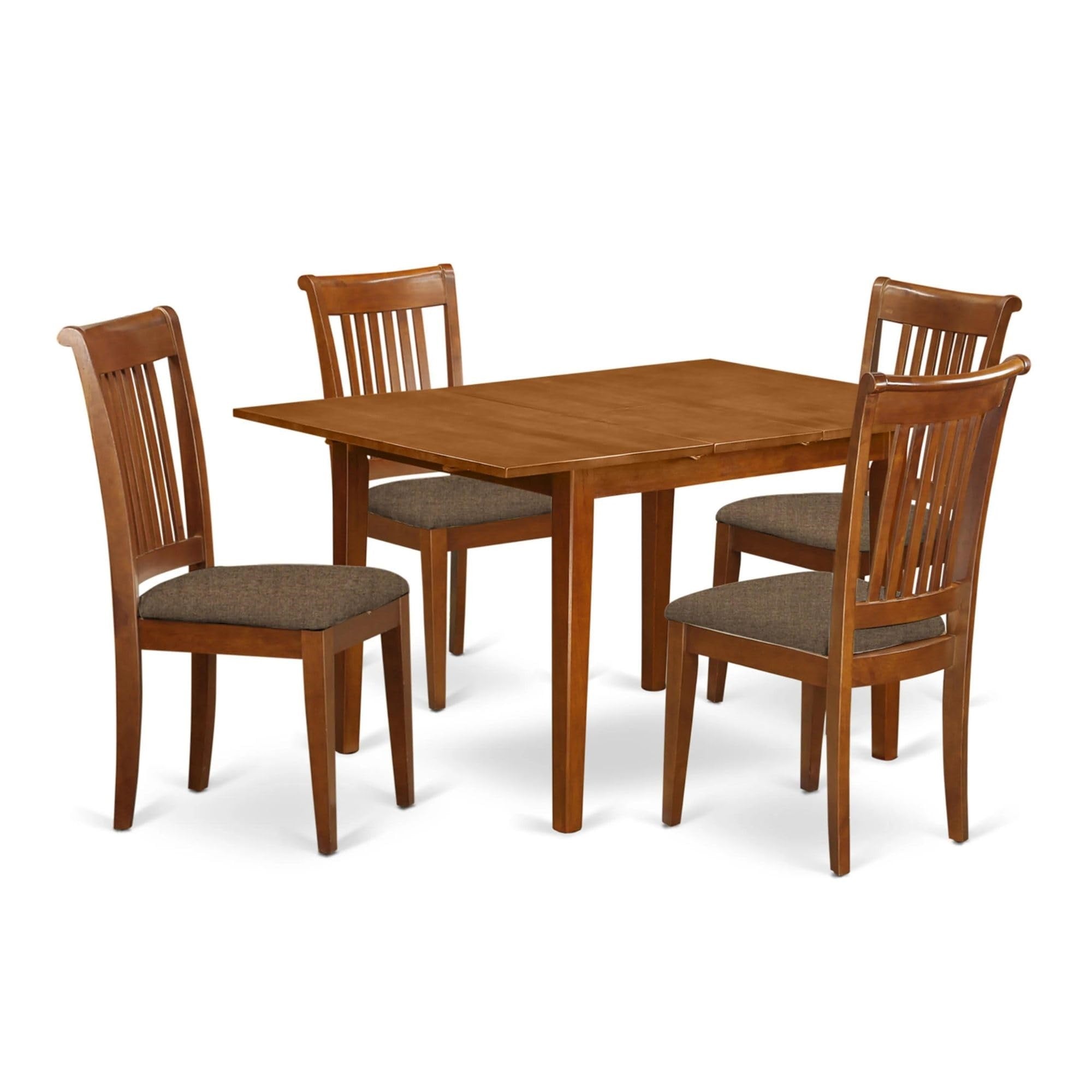 Casafoyer Mlpo5-Sbr-C Milan 5 Piece Set Includes A Rectangle Dining Table With  Leaf And 4 Linen Fabric Kitchen Room Chairs, 36X54 Inch, Saddle Brown