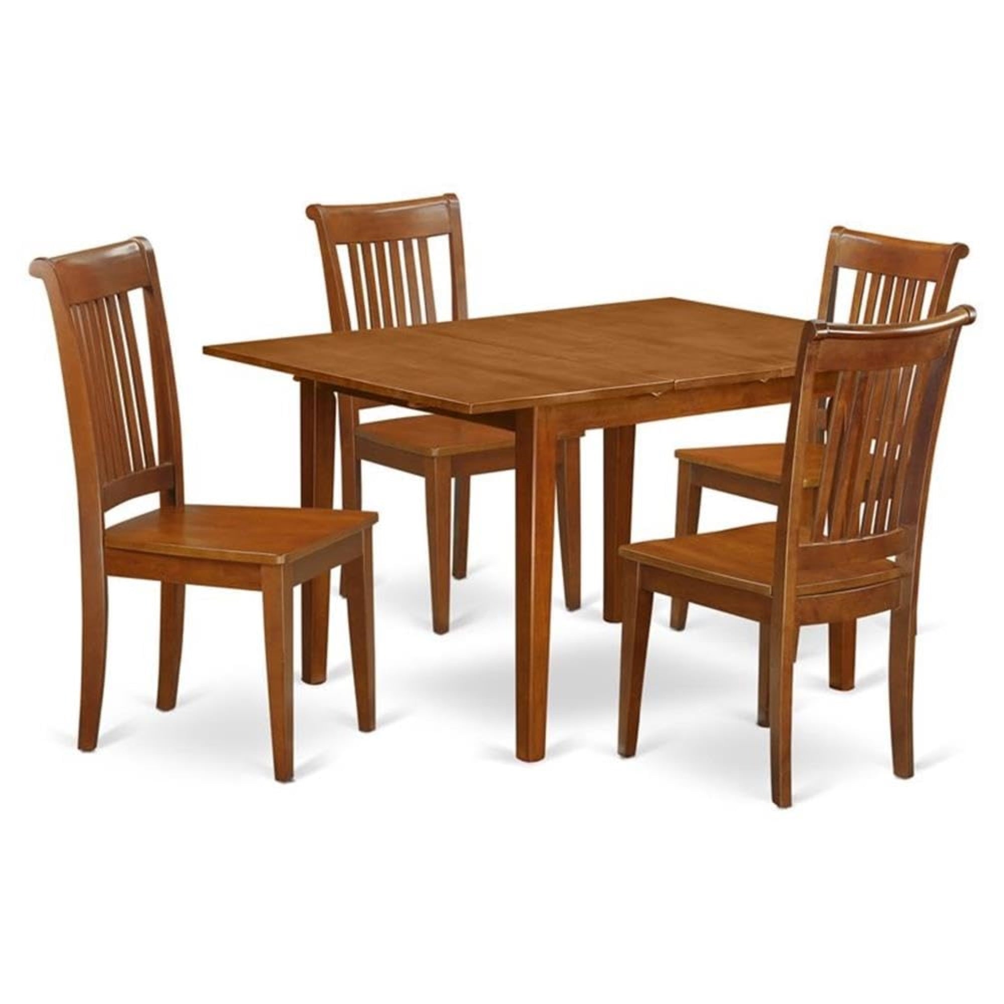 Casafoyer Mlpo5-Sbr-W Milan 5 Piece Set Includes A Rectangle Dining Room Table With  Leaf And 4 Kitchen Chairs, 36X54 Inch, Saddle Brown