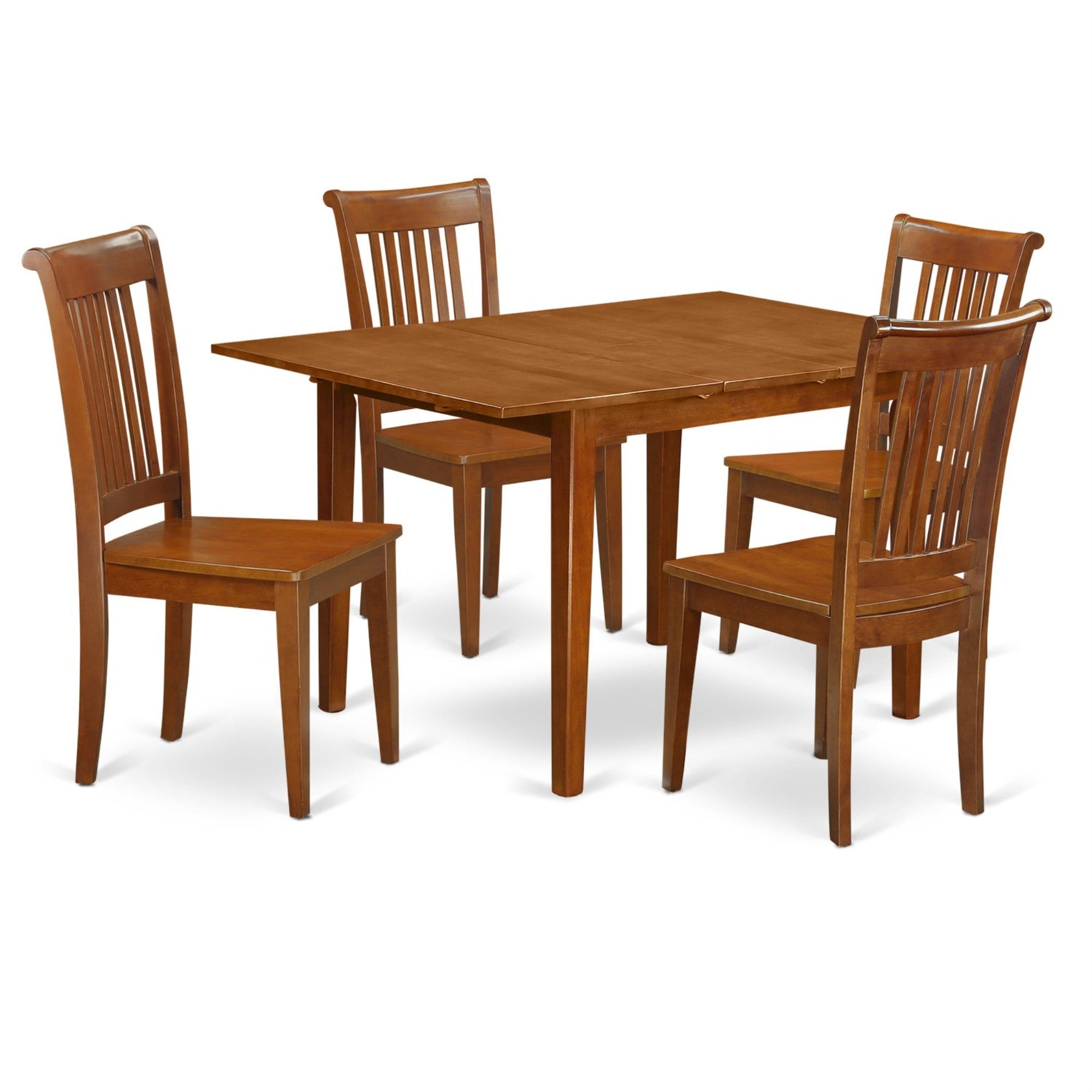 Ergode Mlpo5-Sbr-W, 5-Piece Kitchen Table Set, 4 Chairs & Butterfly Leaf Table, Modern Design, Easy Assembly, High-Quality, Saddle Brown