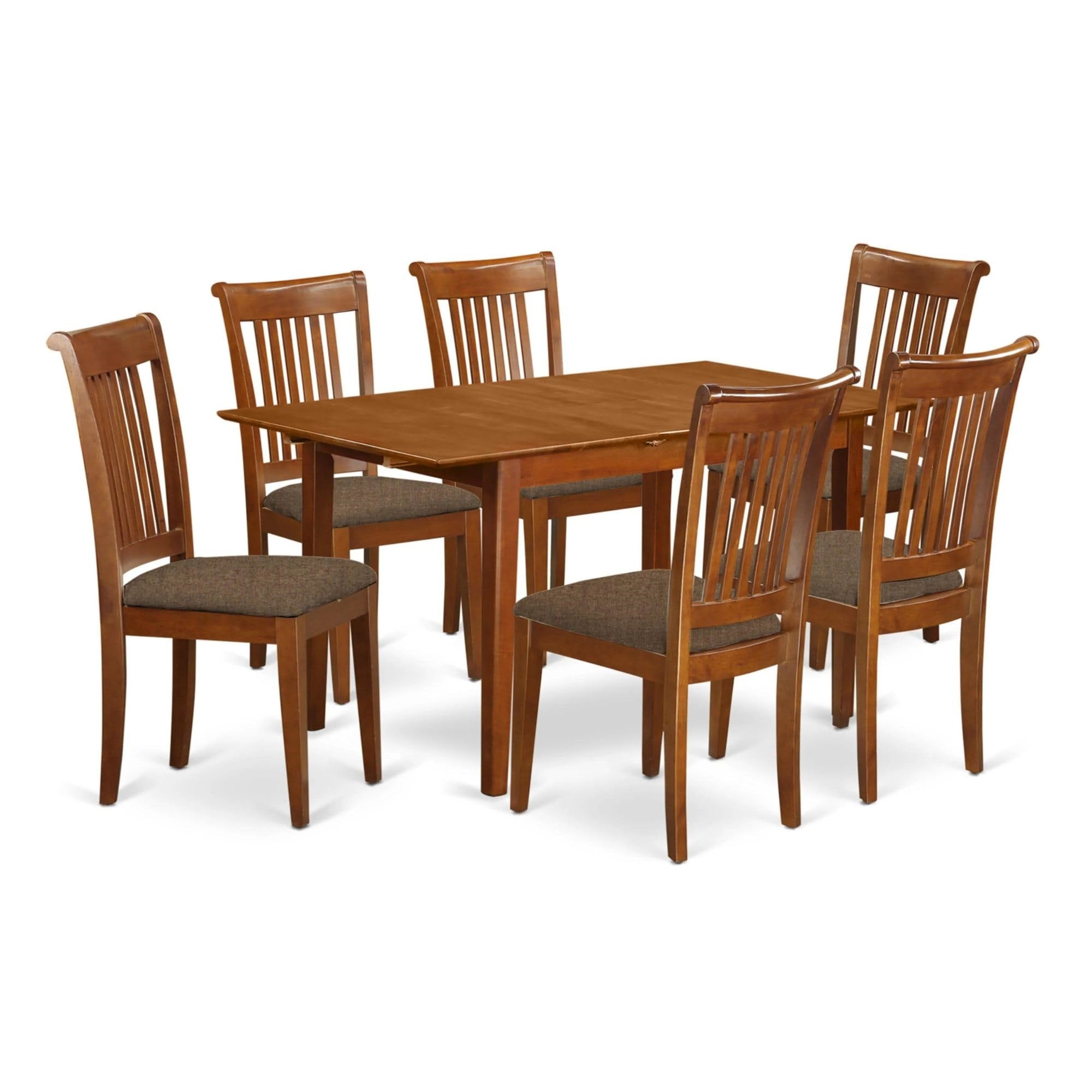 Casafoyer Mlpo7-Sbr-C Milan 7 Piece Dinette Set Consist Of A Rectangle Room Table With  Leaf And 6 Linen Fabric Upholstered Dining Chairs, 36X54 Inch, Saddle Brown