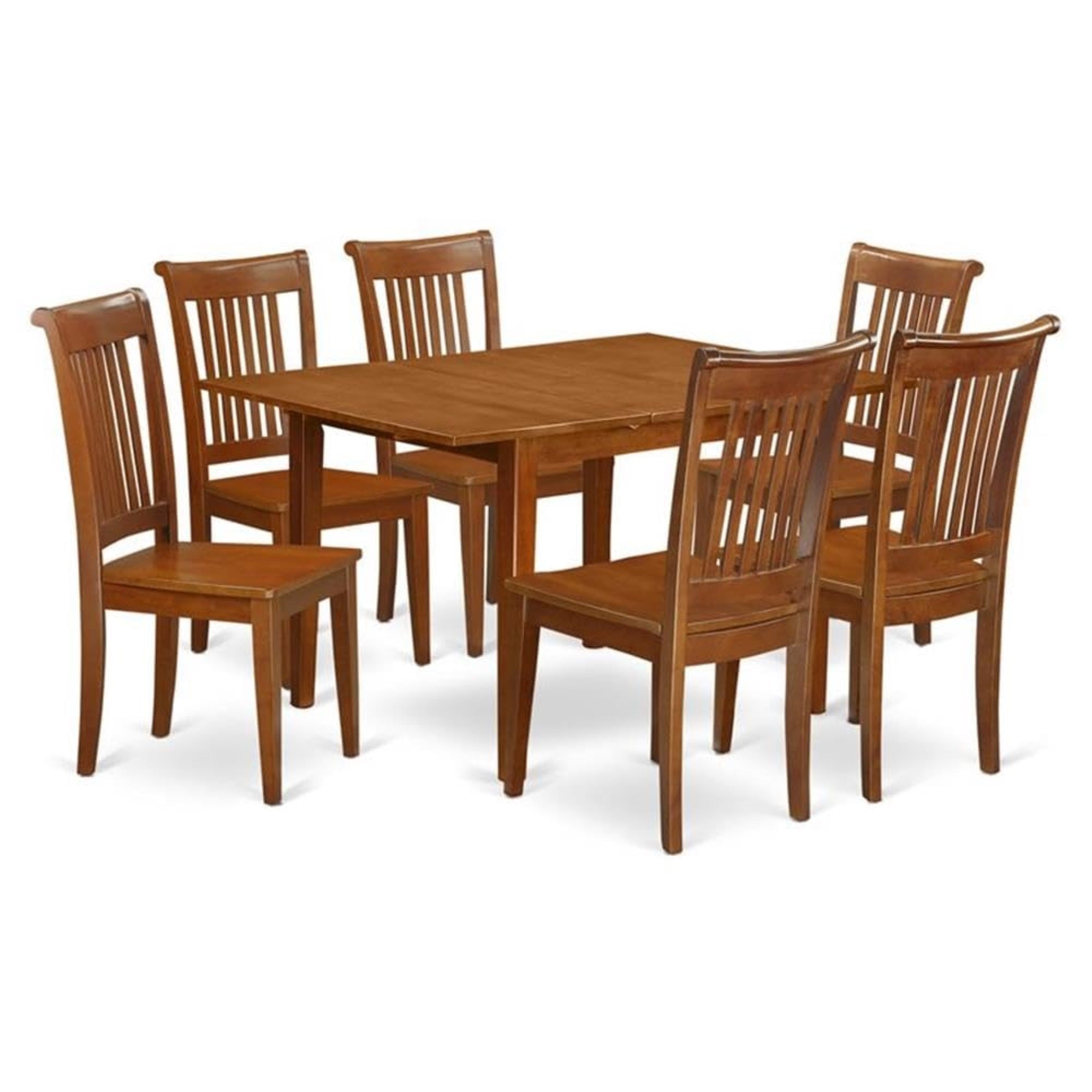 Casafoyer Mlpo7-Sbr-W Milan 7 Piece Set Consist Of A Rectangle Dining Room Table With  Leaf And 6 Wooden Seat Chairs, 36X54 Inch, Saddle Brown