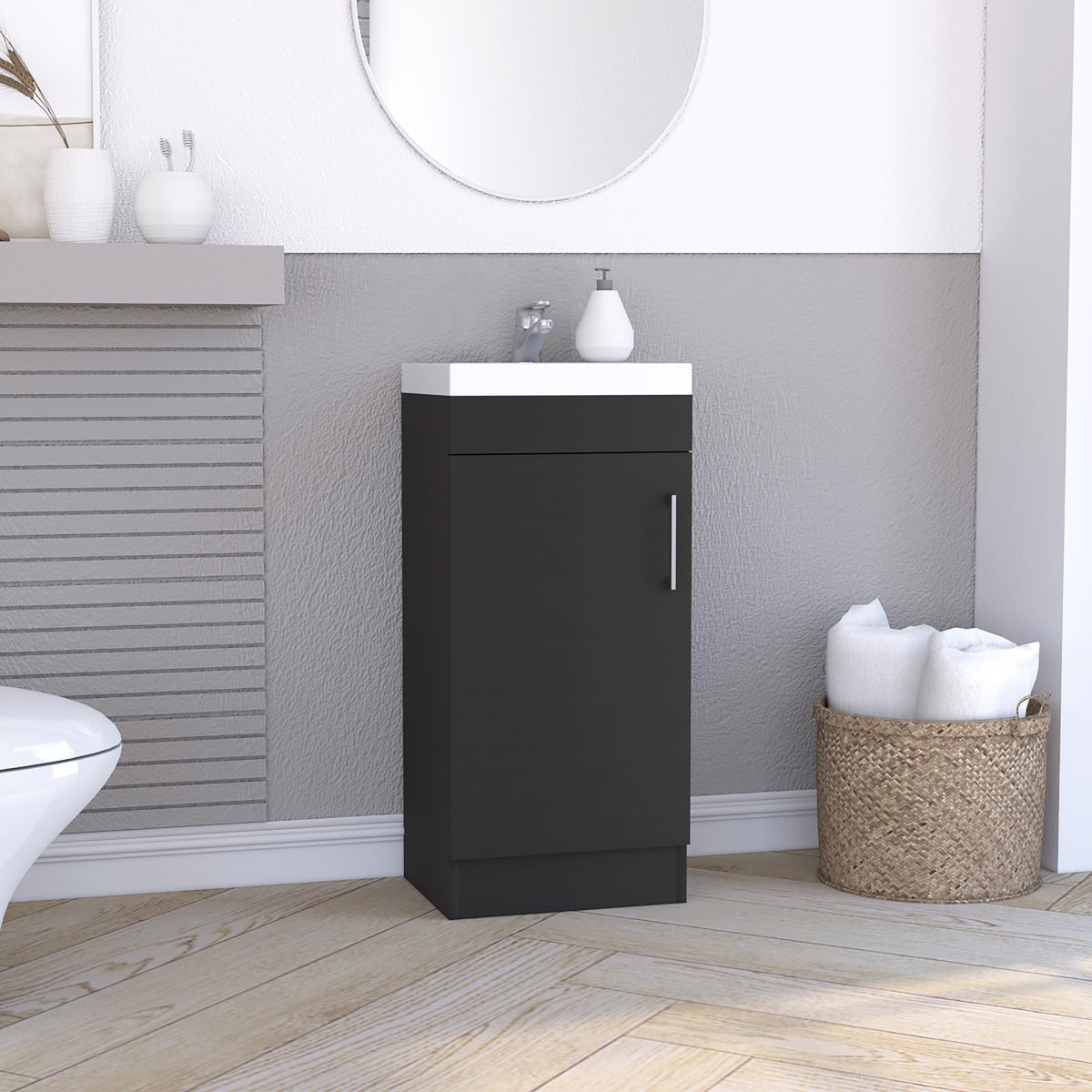 Madrid Bathroom Vanity Sink, Metal Handle, Single Door Cabinet
