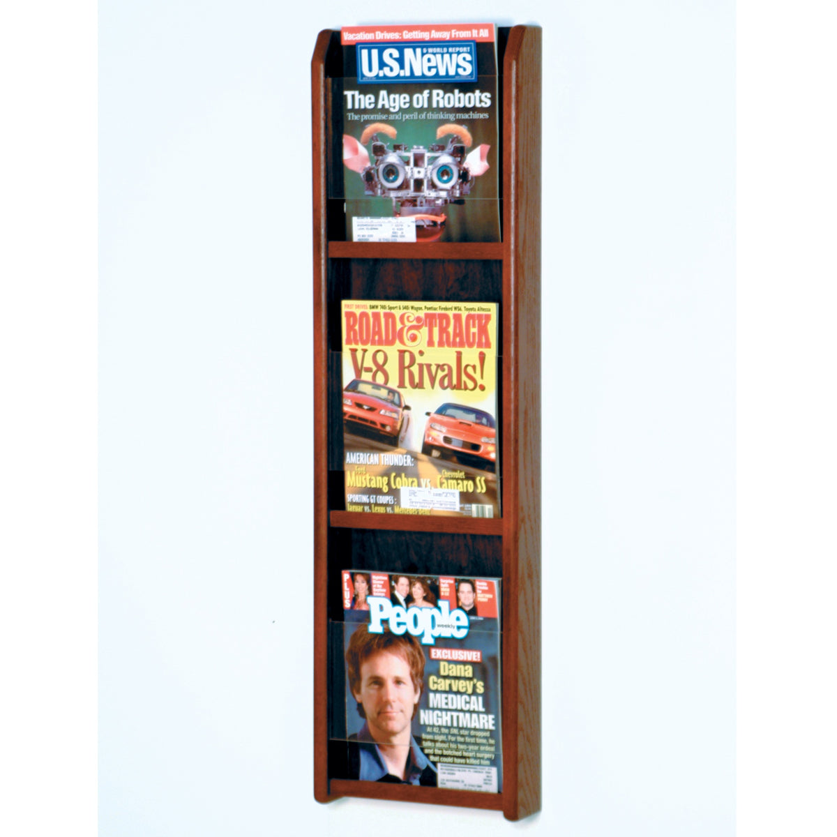 Wooden Mallet Divulge 3 Magazine Wall Display, Mahogany