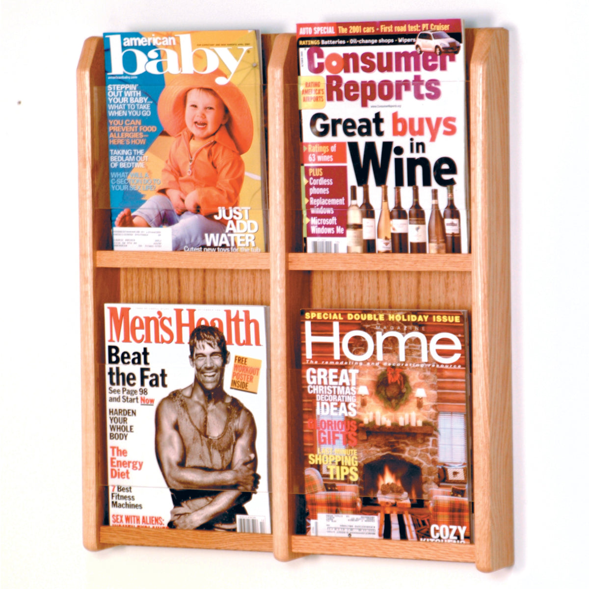 Wooden Mallet Divulge 4 Magazine Wall Display, Light Oak