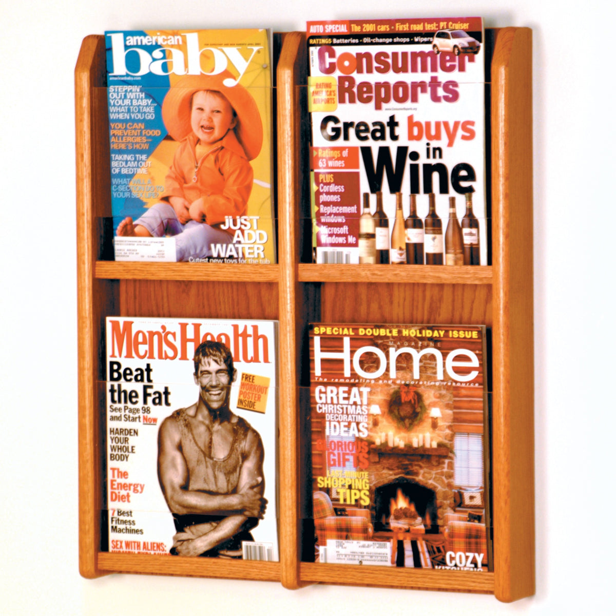 Wooden Mallet Divulge 4 Magazine Wall Display, Medium Oak
