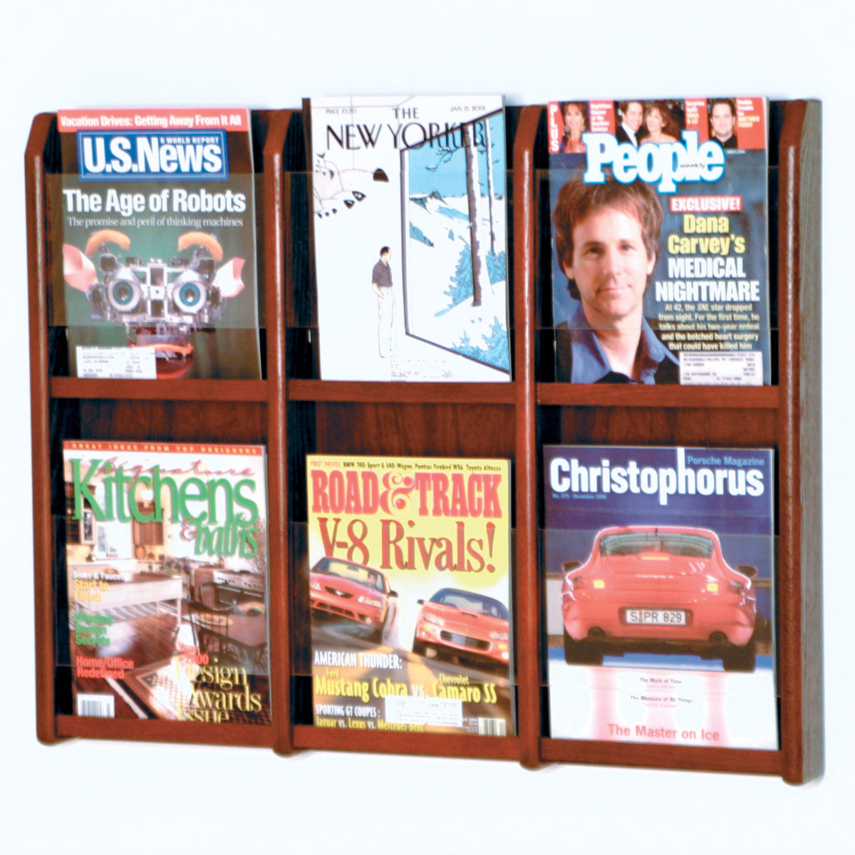 Wooden Mallet Divulge 6 Magazine Wall Display, Mahogany