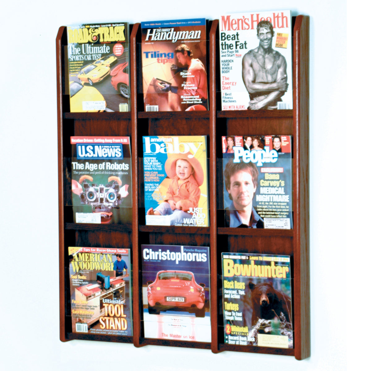 Wooden Mallet Divulge 9 Magazine Wall Display, Mahogany