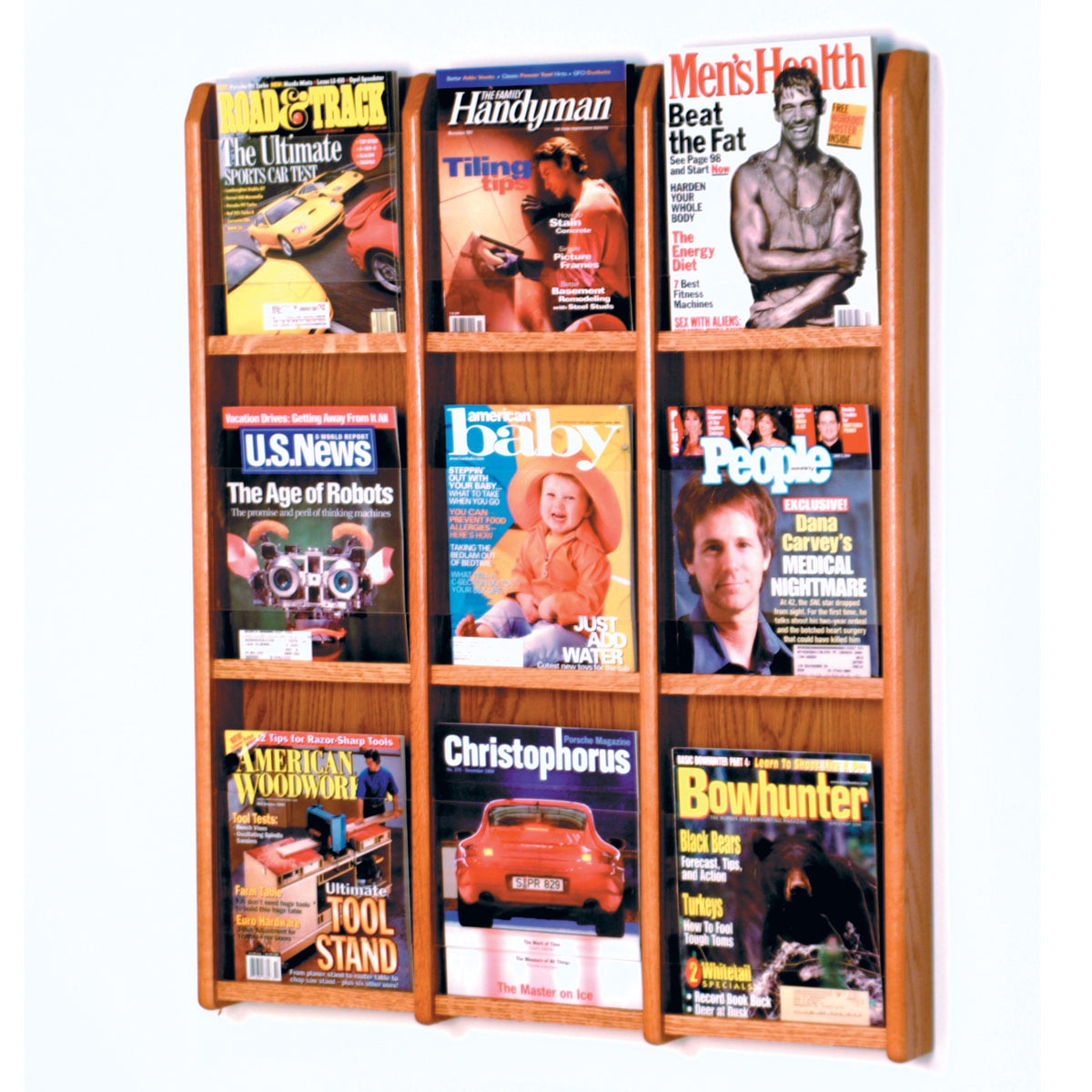 Wooden Mallet Divulge 9 Magazine Wall Display, Medium Oak