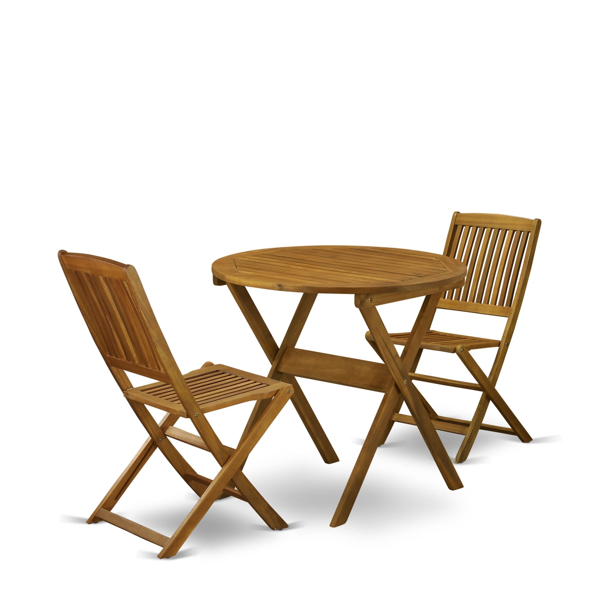 East West Furniture Mncm3Cwna 3-Pc Outdoor Patio Set Includes A Folding Dining Table And 2 Foldable Side Chairs Perfect For Garden, Terrace, Bistro, And Porch - Natural Oil Finish
