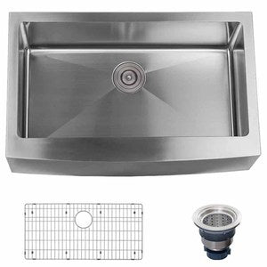 Miseno Farmhouse 33 Single Basin Stainless Steel Kitchen Sink With Apron Front - Drain Assembly And Basin Rack Included Free