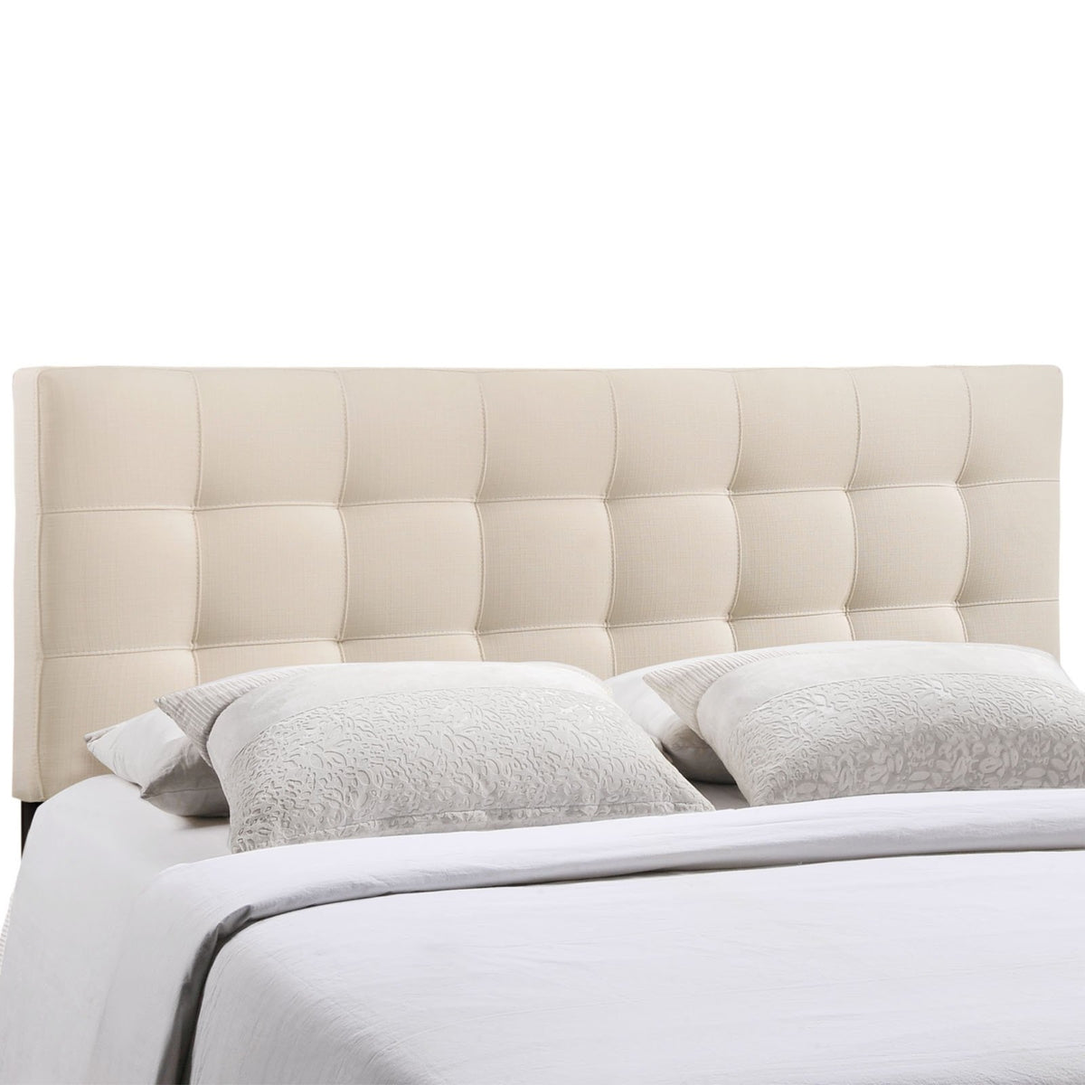 Casafoyer Lily Tufted Linen Fabric Upholstered Queen Headboard In Ivory
