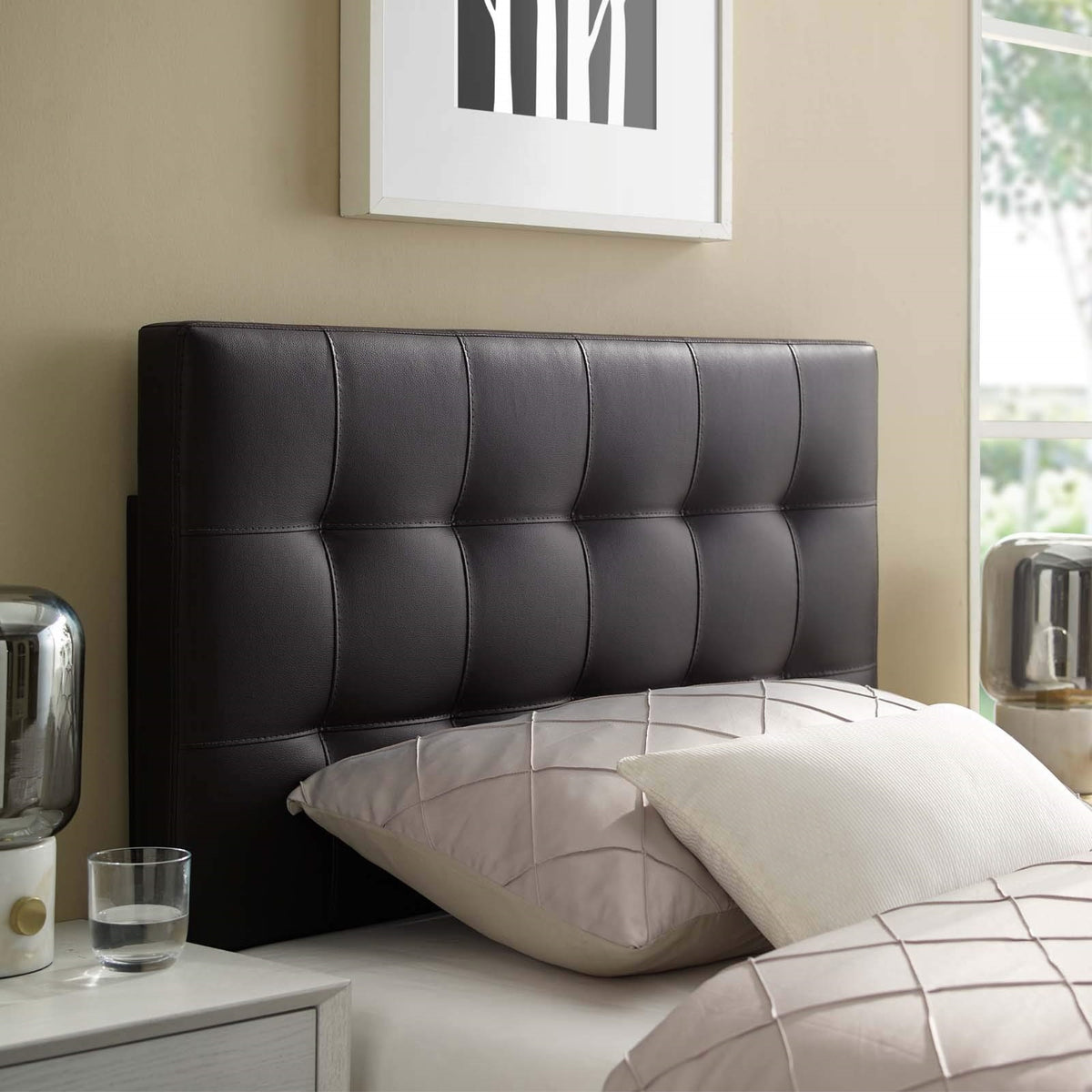 Casafoyer Lily Tufted Faux Leather Upholstered Twin Headboard In Brown