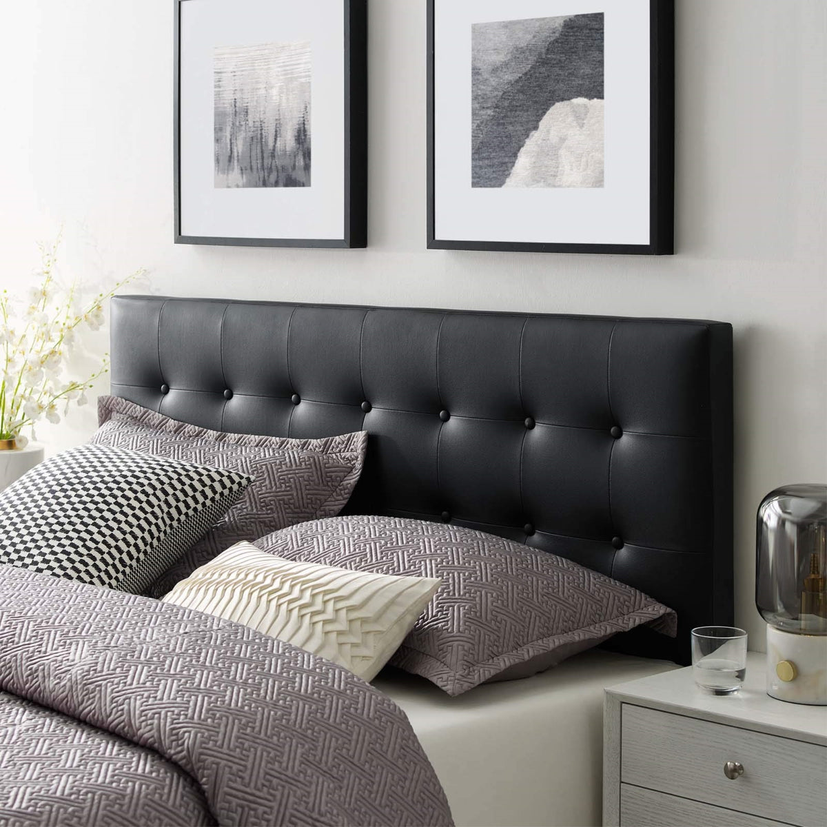 Casafoyer Emily Tufted Button Faux Leather Upholstered King Headboard In Black