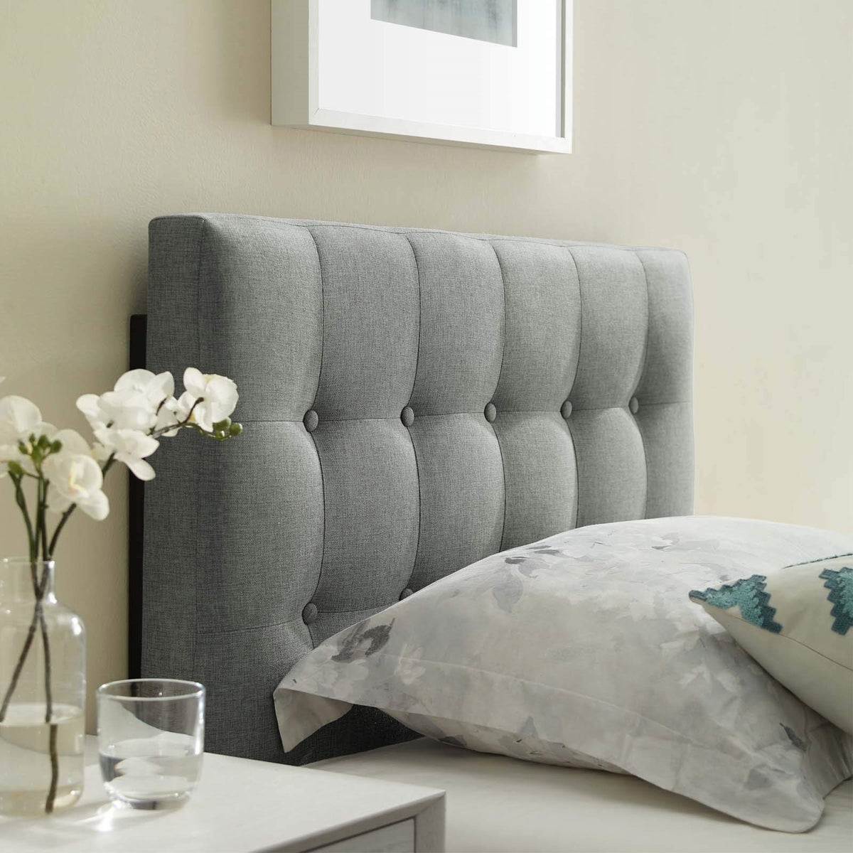 Casafoyer Emily Tufted Button Linen Fabric Upholstered Twin Headboard In Gray