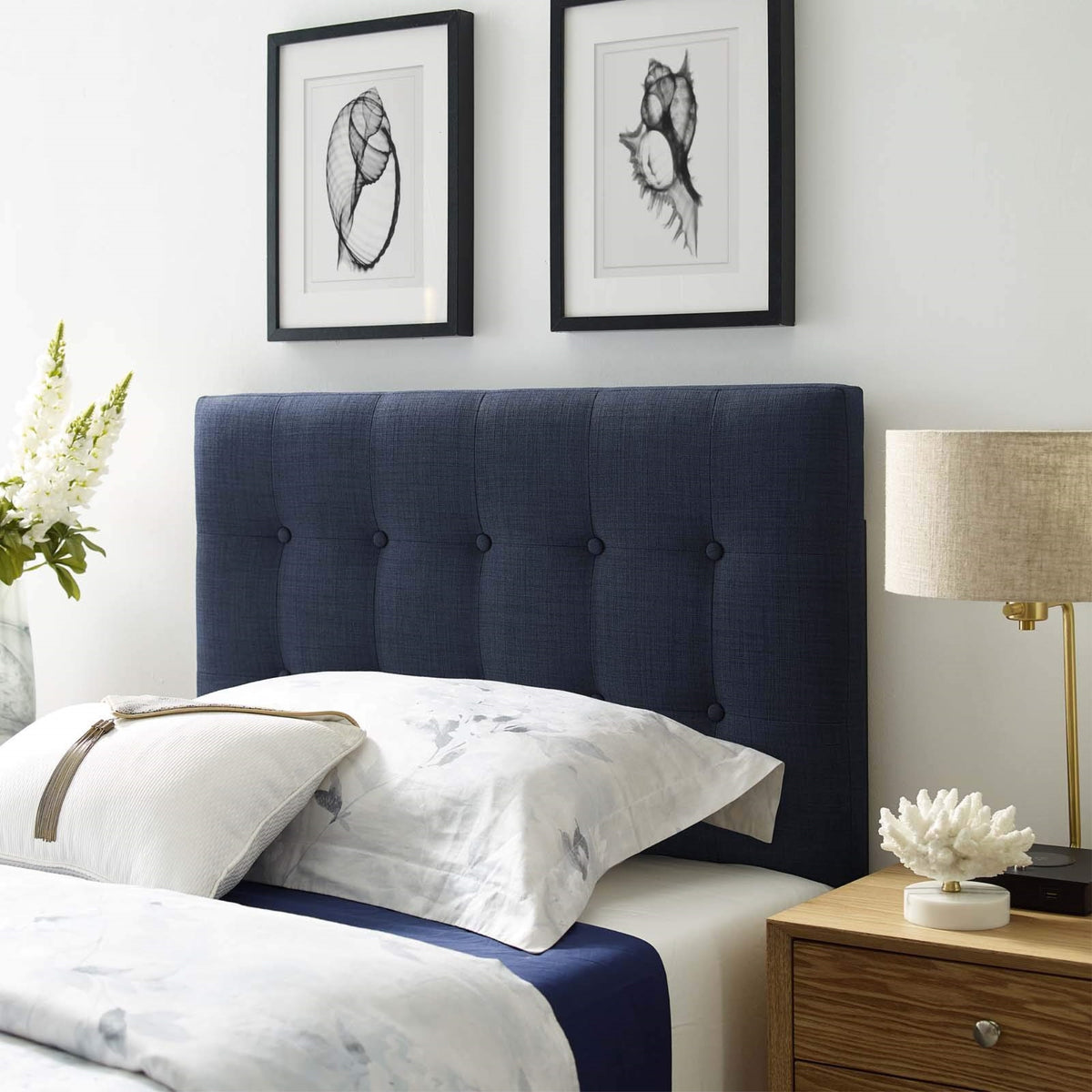 Casafoyer Emily Tufted Button Linen Fabric Upholstered Twin Headboard In Navy