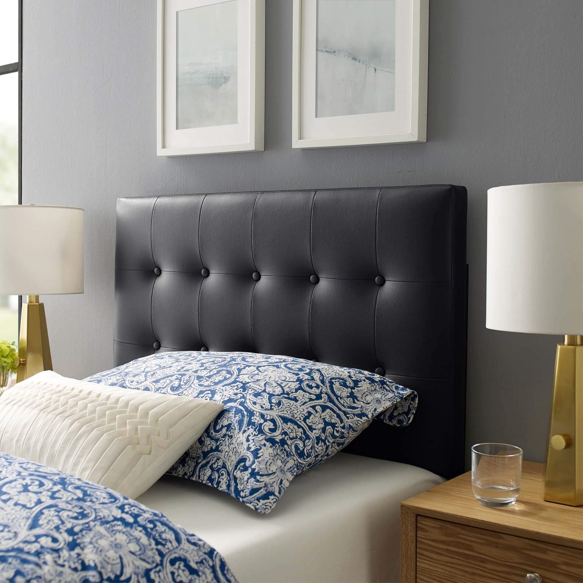 Casafoyer Emily Tufted Button Faux Leather Upholstered Twin Headboard In Black