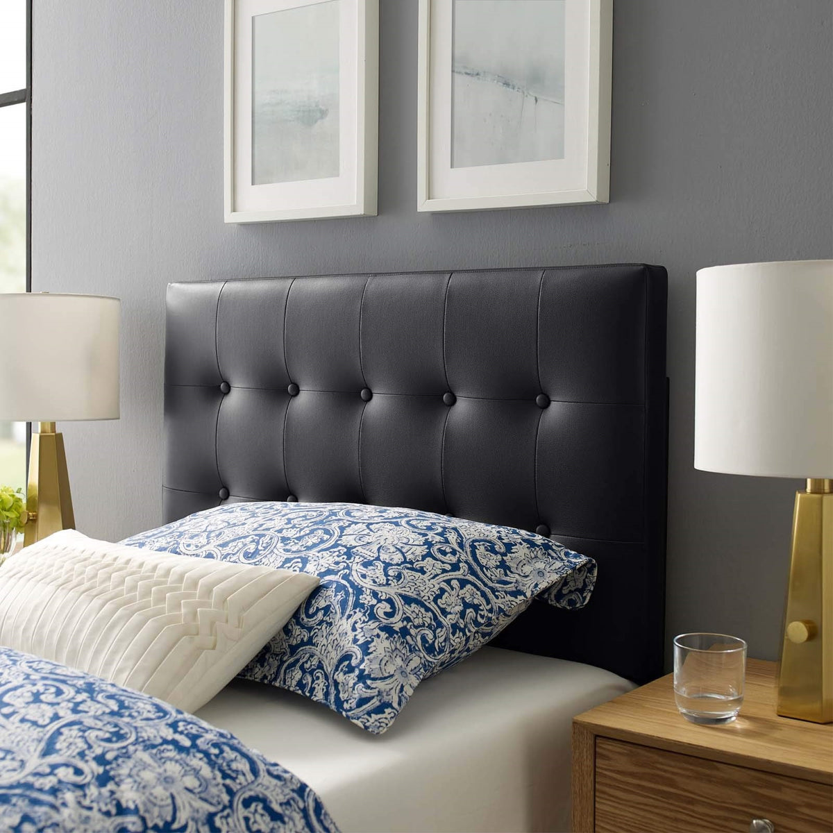 Casafoyer Emily Tufted Button Faux Leather Upholstered Twin Headboard In Black