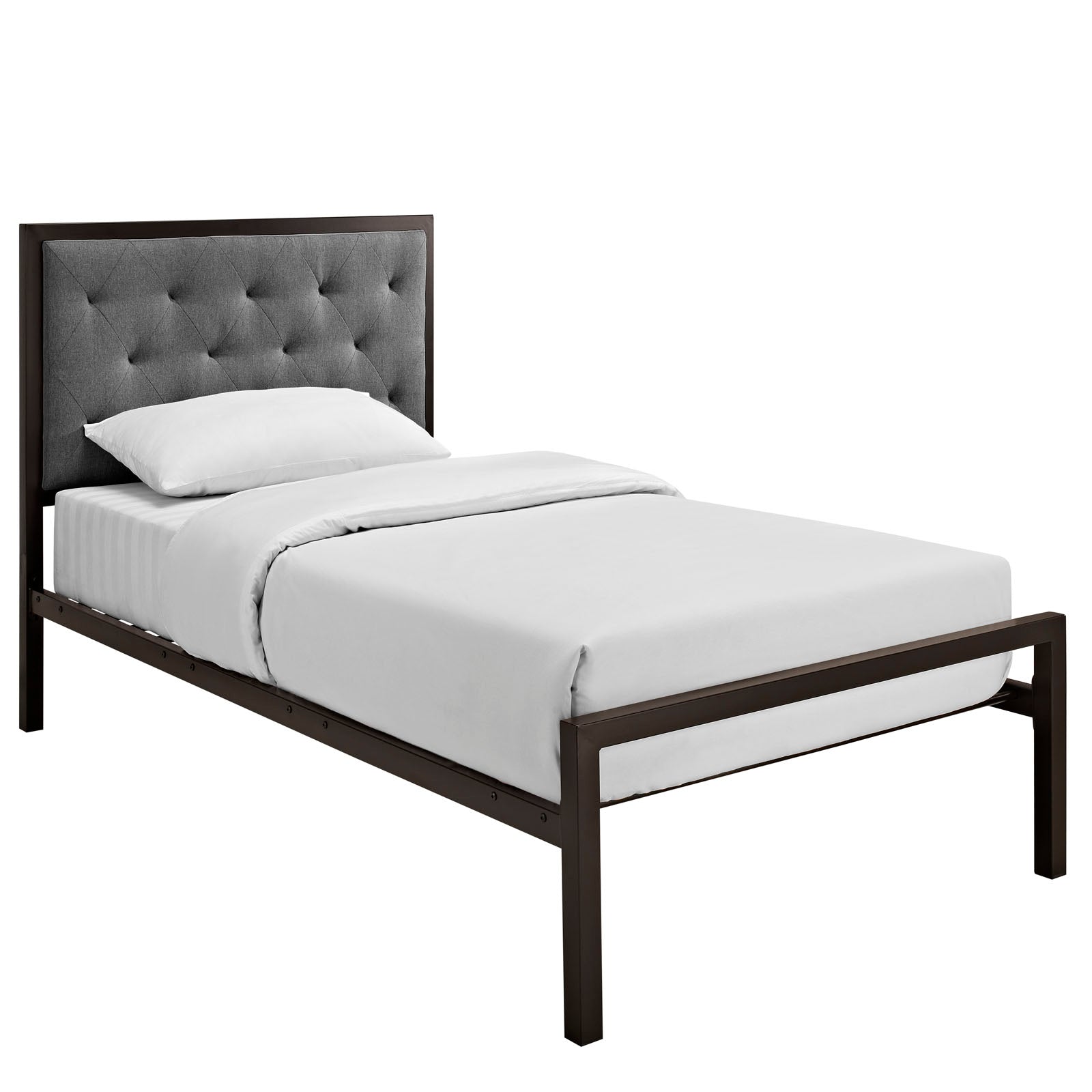 Mia Twin Fabric Bed - Brown Gray