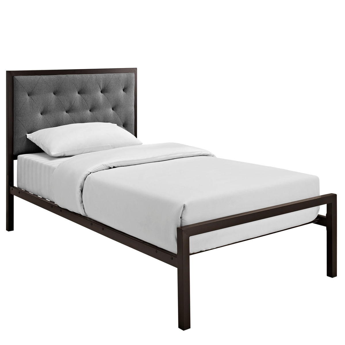 Mia Twin Fabric Bed - Brown Gray