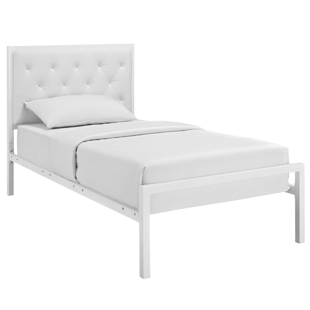 Casafoyer Mia Tufted Faux Leather Twin Platform Bed Frame In White White