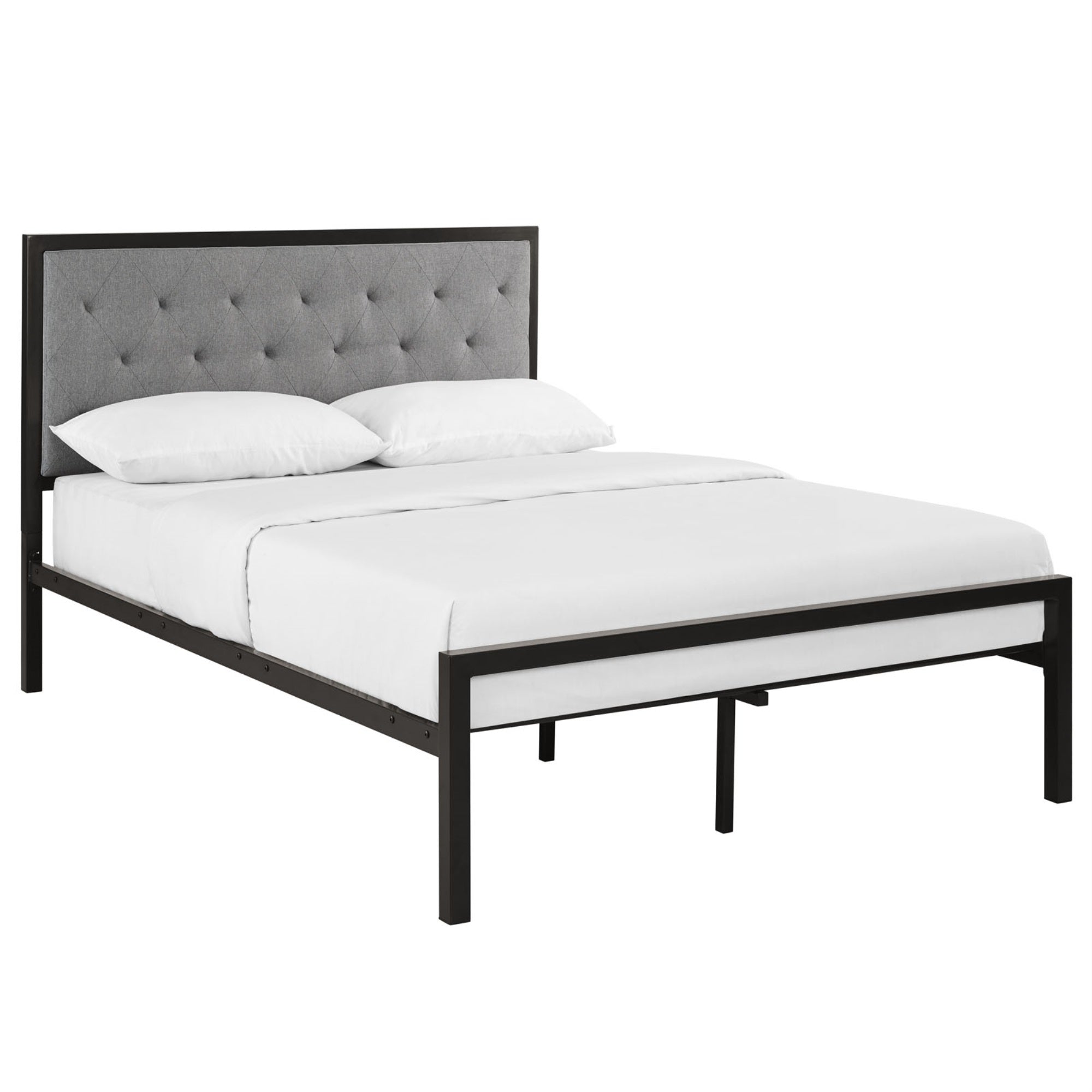 Mia Full Platform Bed Frame - Tranquil Sleep, Solid Construction, Elegant Design, Powder-Coated Steel Frame, Deep Tufted Buttons, No Box Spring Needed