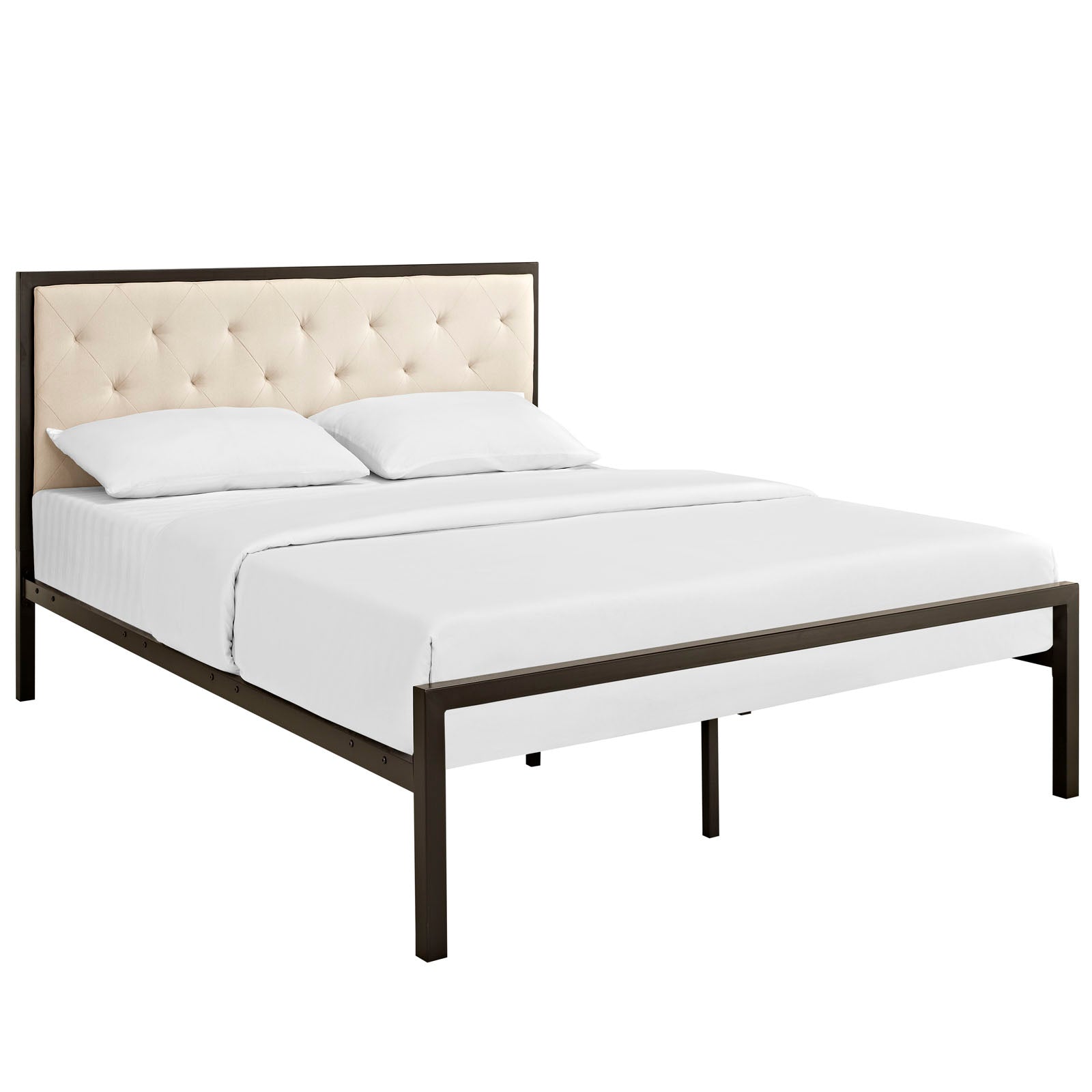 Mia Queen Fabric Bed - Brown Beige