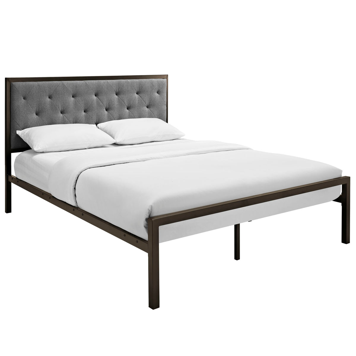 Mia Queen Fabric Bed - Brown Gray